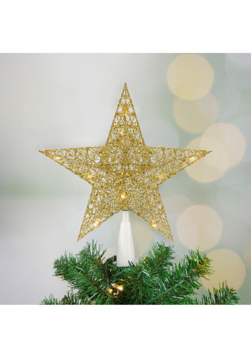 10Inch LED Lighted Gold Glittered Star Christmas Tree Topper  Warm White Lights