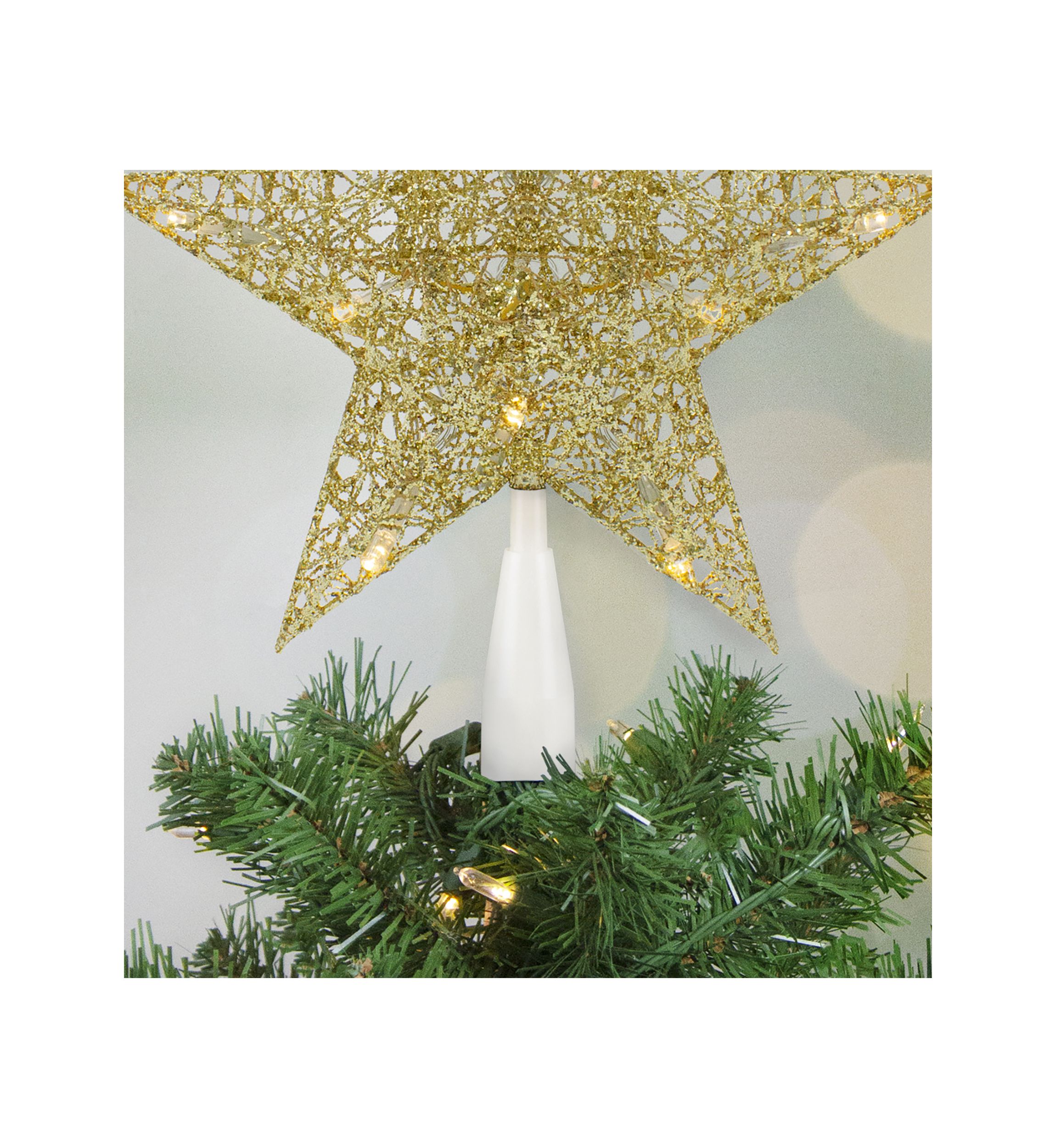 10Inch LED Lighted Gold Glittered Star Christmas Tree Topper  Warm White Lights