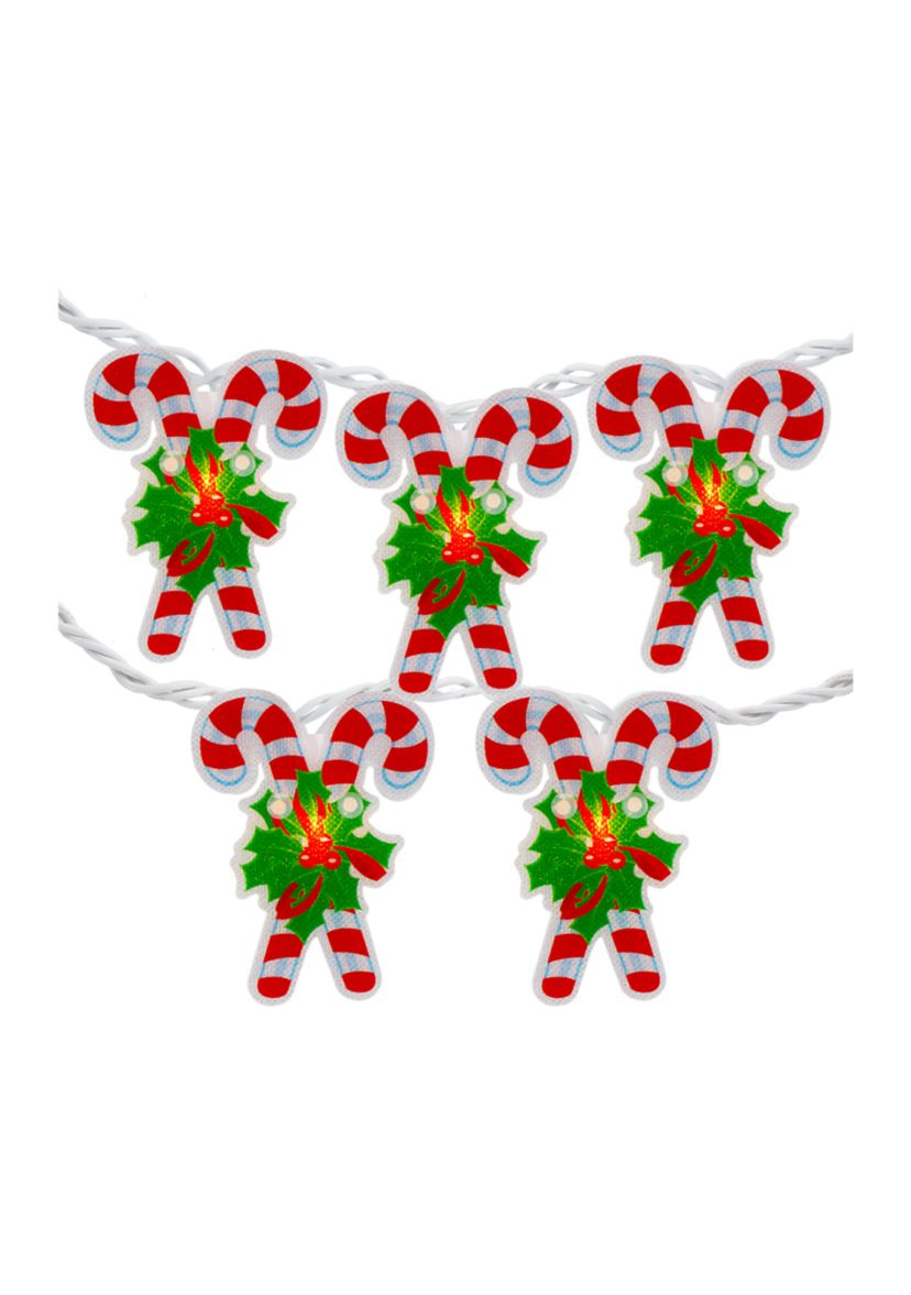 10-Count Candy Cane Christmas Light Set - 6ft White Wire