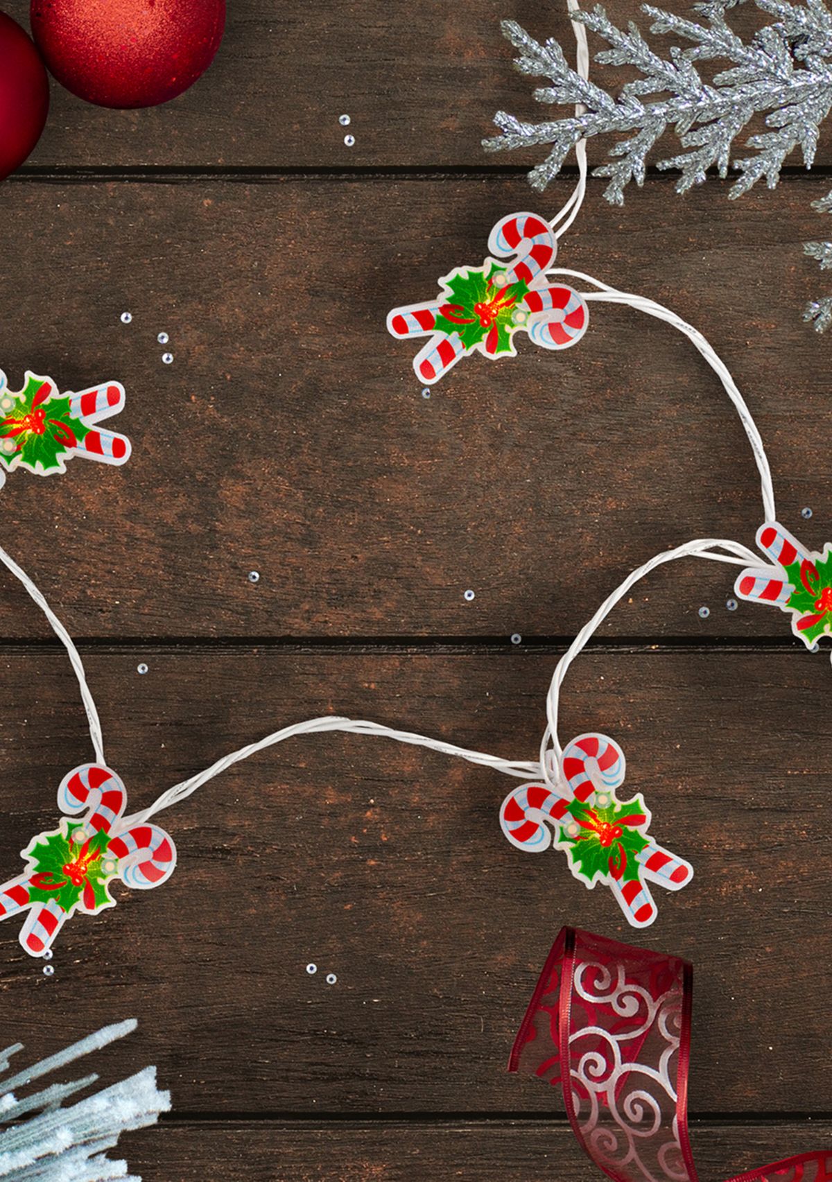 10-Count Candy Cane Christmas Light Set - 6ft White Wire