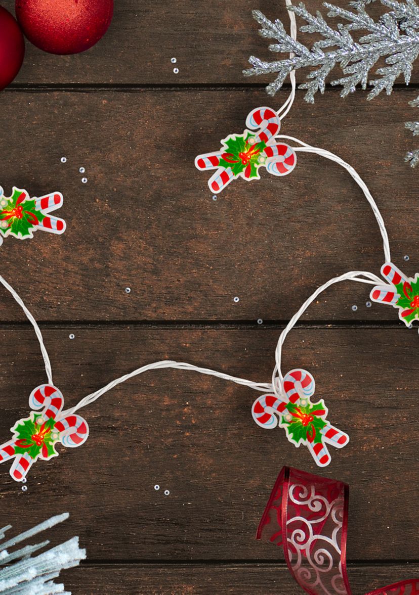 10-Count Candy Cane Christmas Light Set - 6ft White Wire