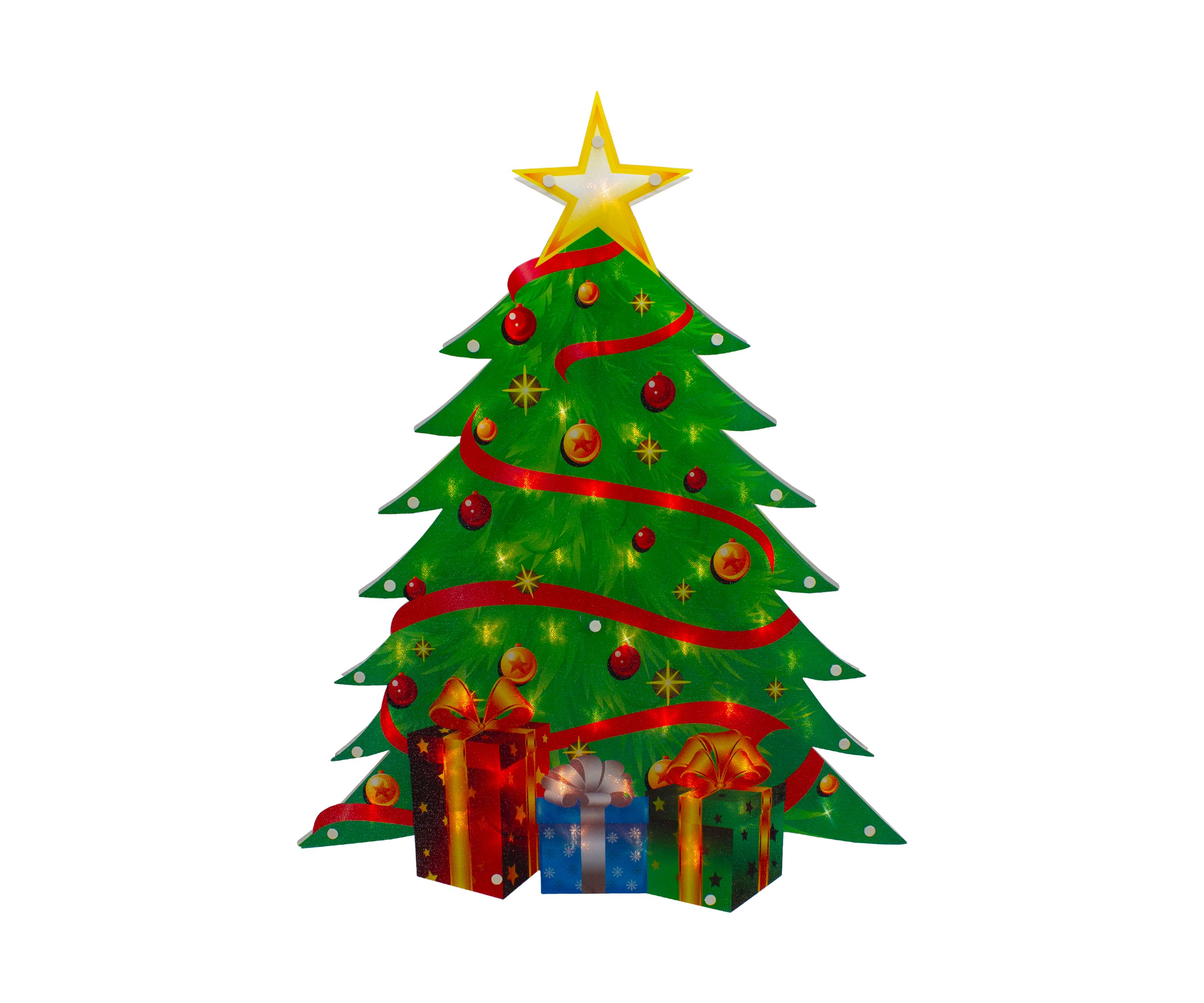 22.5Inch Lighted Christmas Tree with Presents Window Silhouette