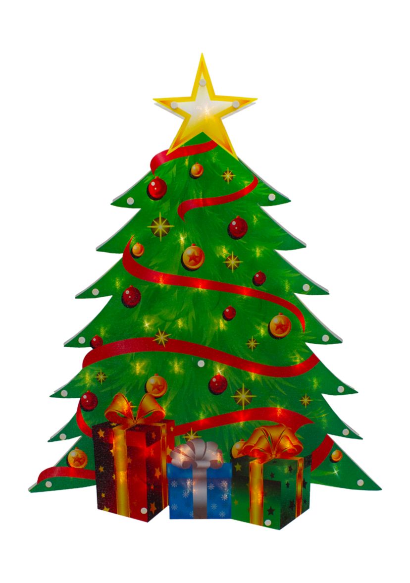 22.5Inch Lighted Christmas Tree with Presents Window Silhouette