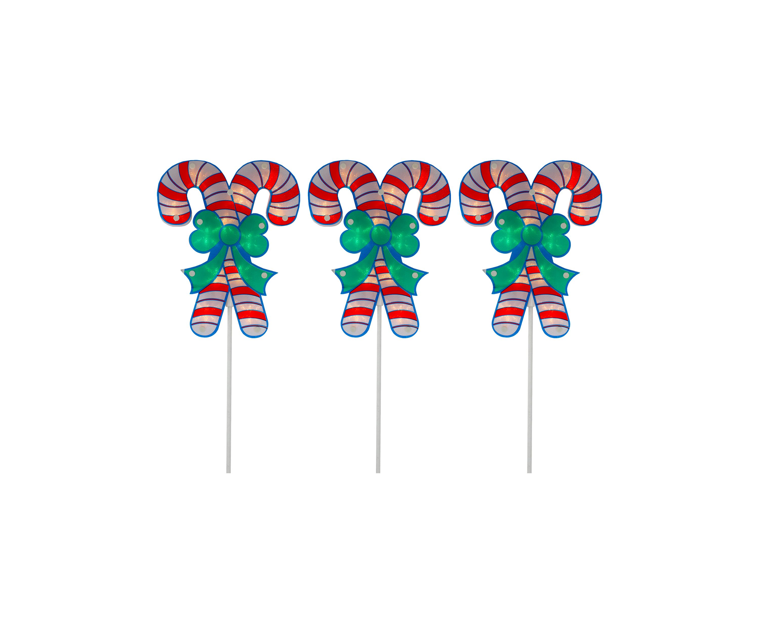 Set of 3 Lighted Holographic Candy Cane Christmas Pathway Markers 25.5Inch