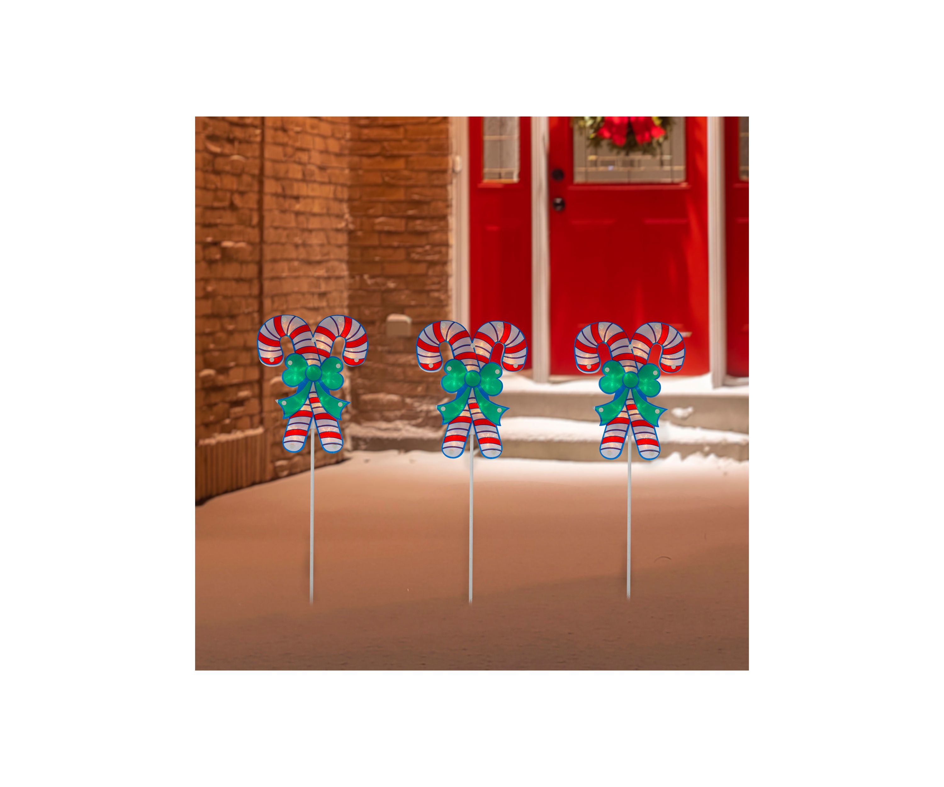 Set of 3 Lighted Holographic Candy Cane Christmas Pathway Markers 25.5Inch