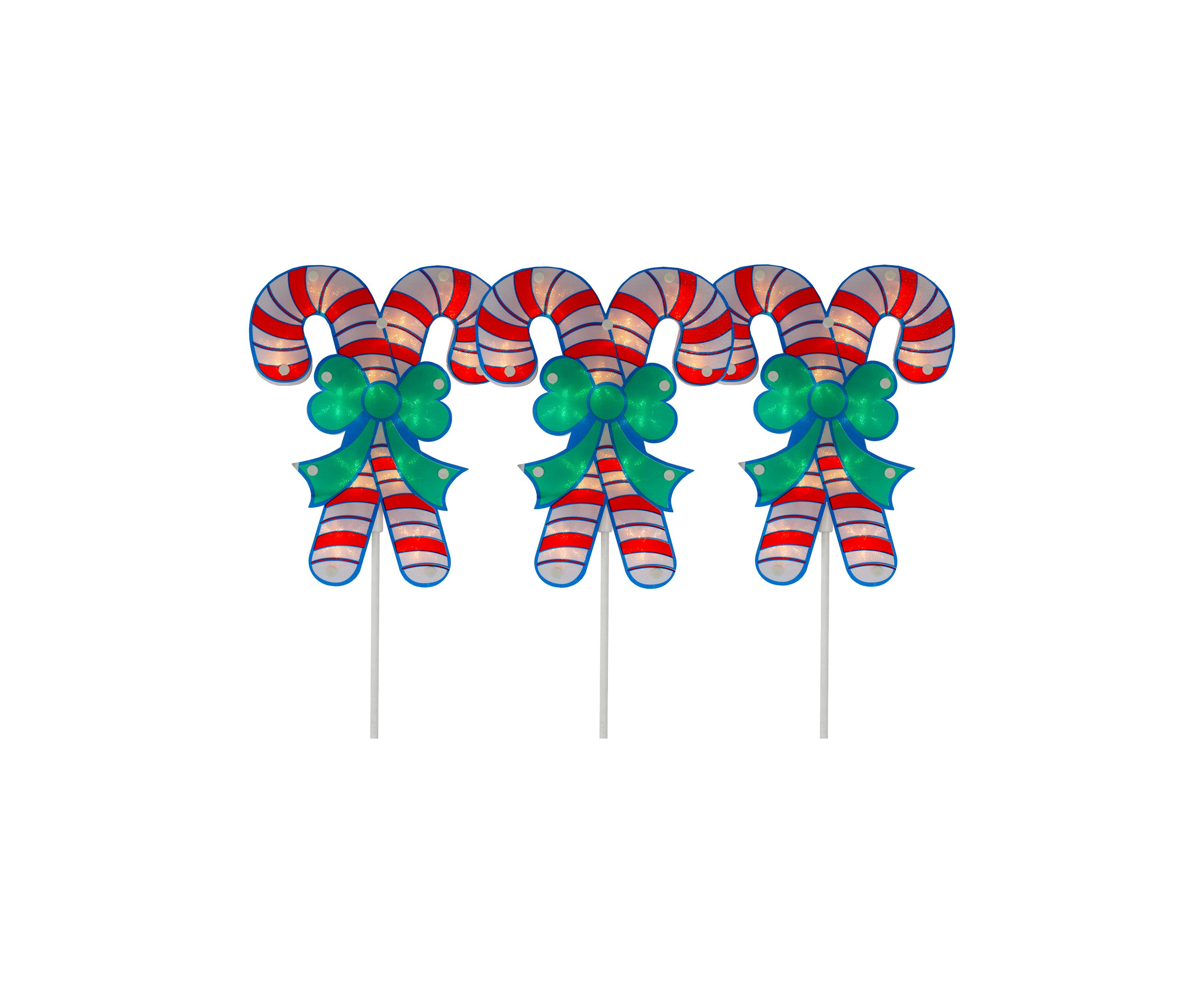 Set of 3 Lighted Holographic Candy Cane Christmas Pathway Markers 25.5Inch