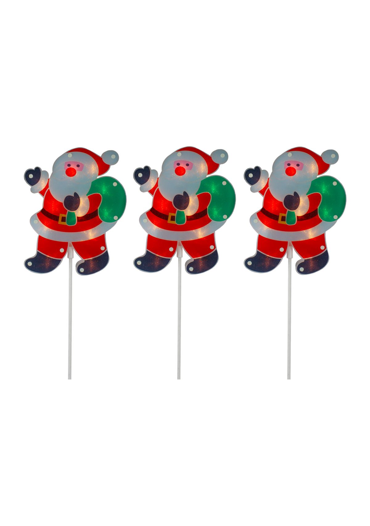 Set of 3 Lighted Holographic Santa Claus Christmas Pathway Markers 25Inch