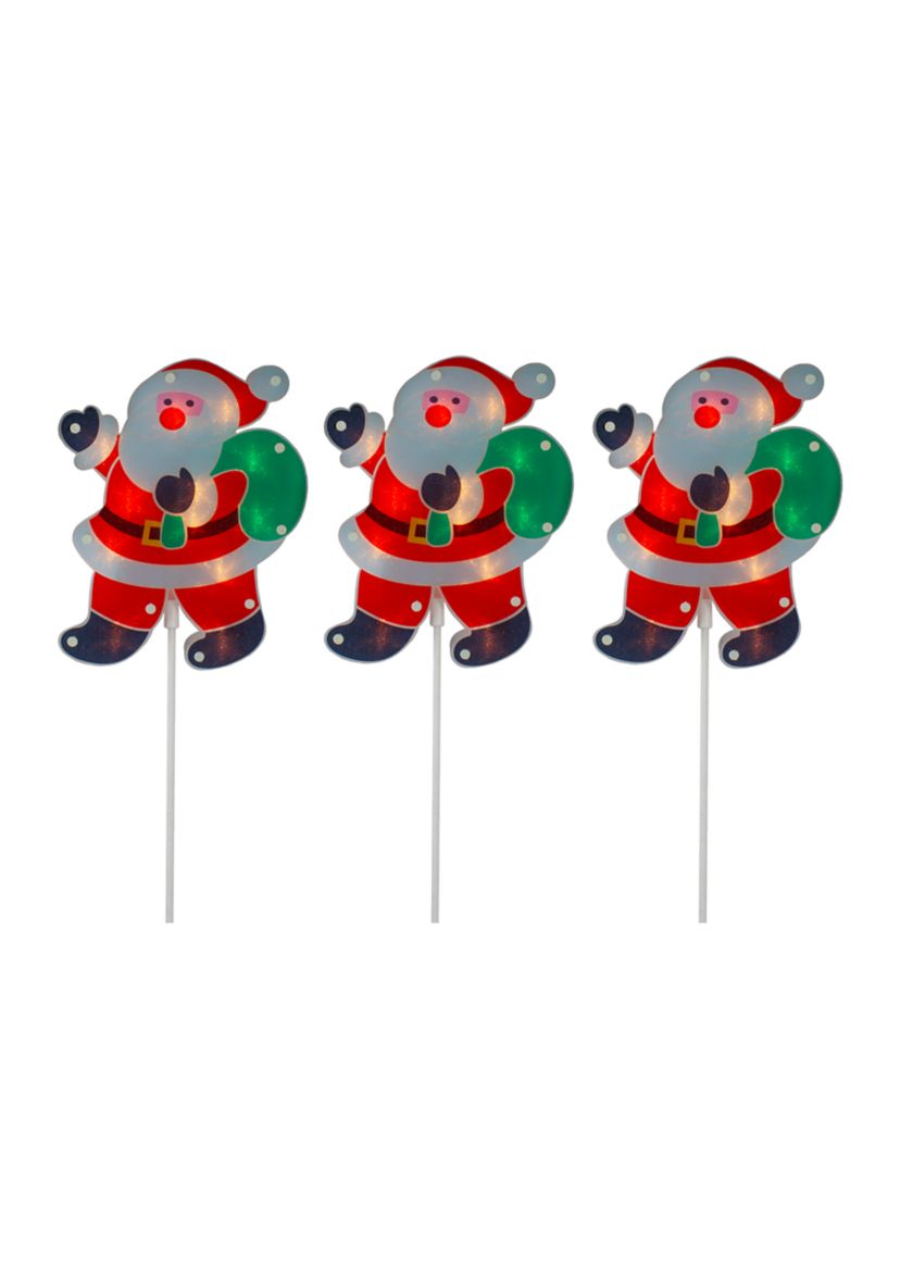 Set of 3 Lighted Holographic Santa Claus Christmas Pathway Markers 25Inch