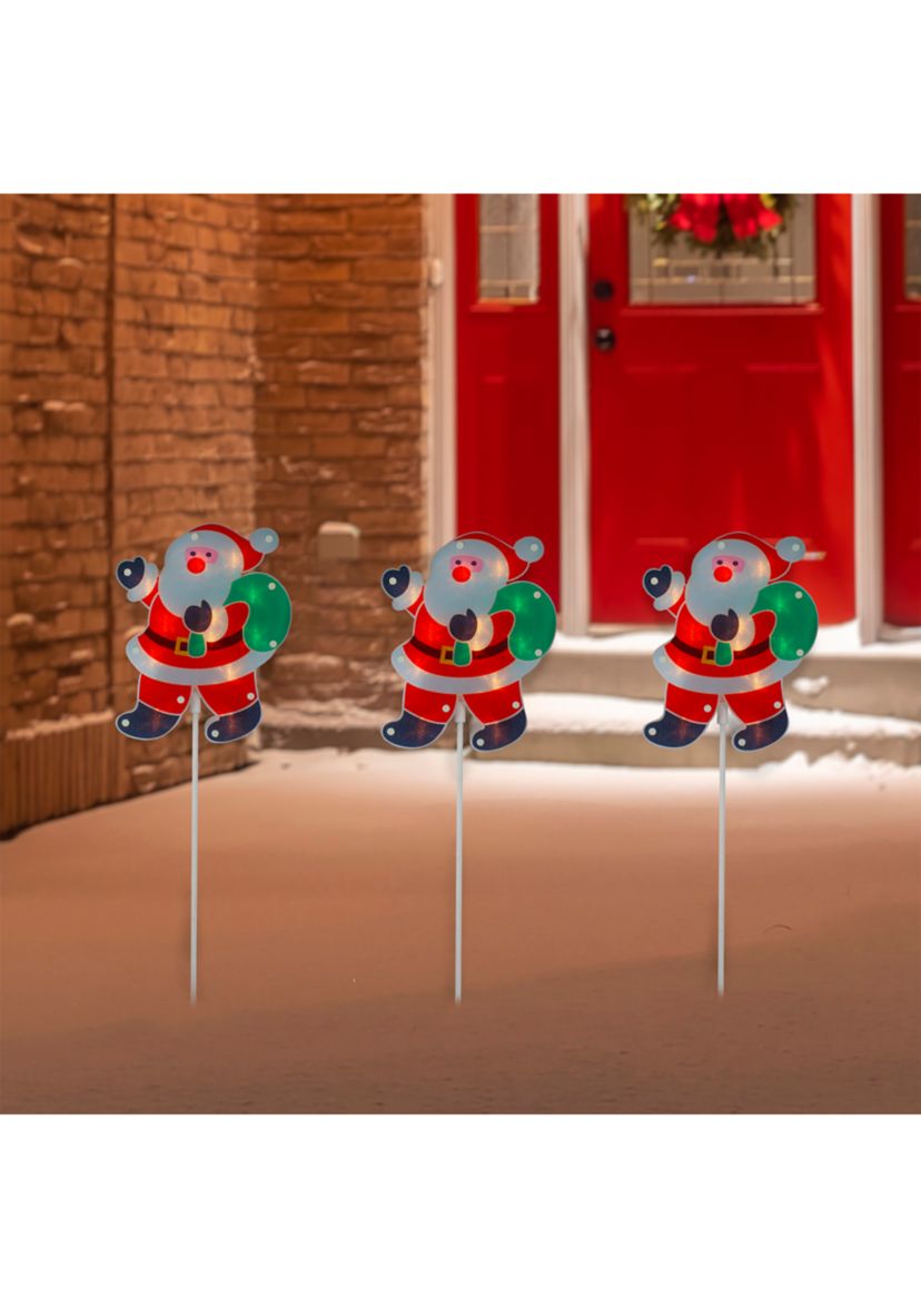 Set of 3 Lighted Holographic Santa Claus Christmas Pathway Markers 25Inch