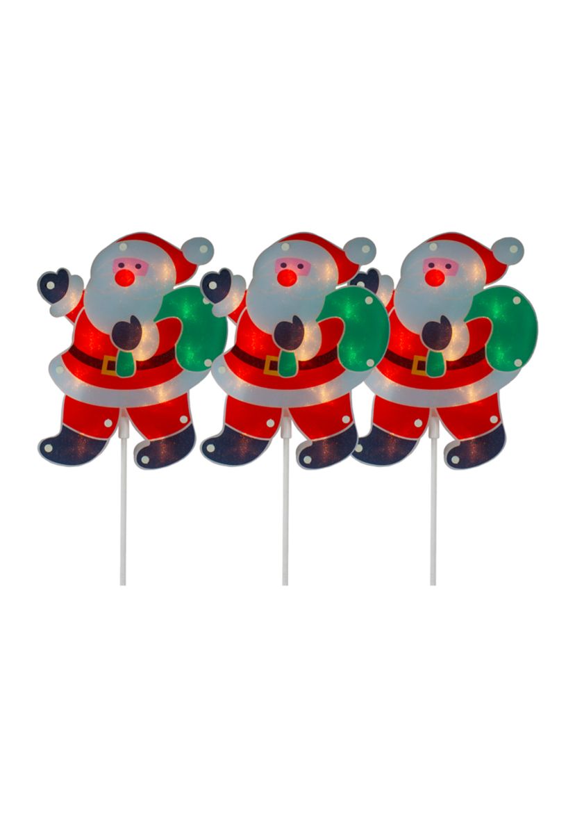 Set of 3 Lighted Holographic Santa Claus Christmas Pathway Markers 25Inch