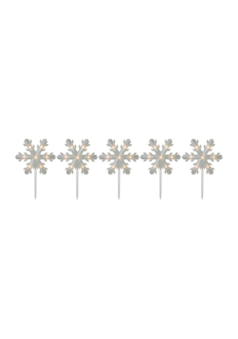 5ct Snowflake Christmas Pathway Marker Lawn Stakes - Clear Lights
