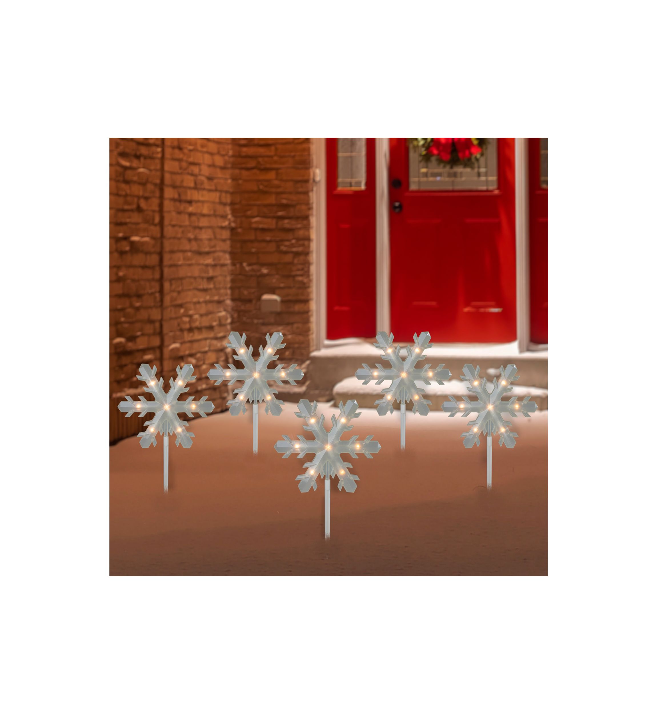 5ct Snowflake Christmas Pathway Marker Lawn Stakes - Clear Lights