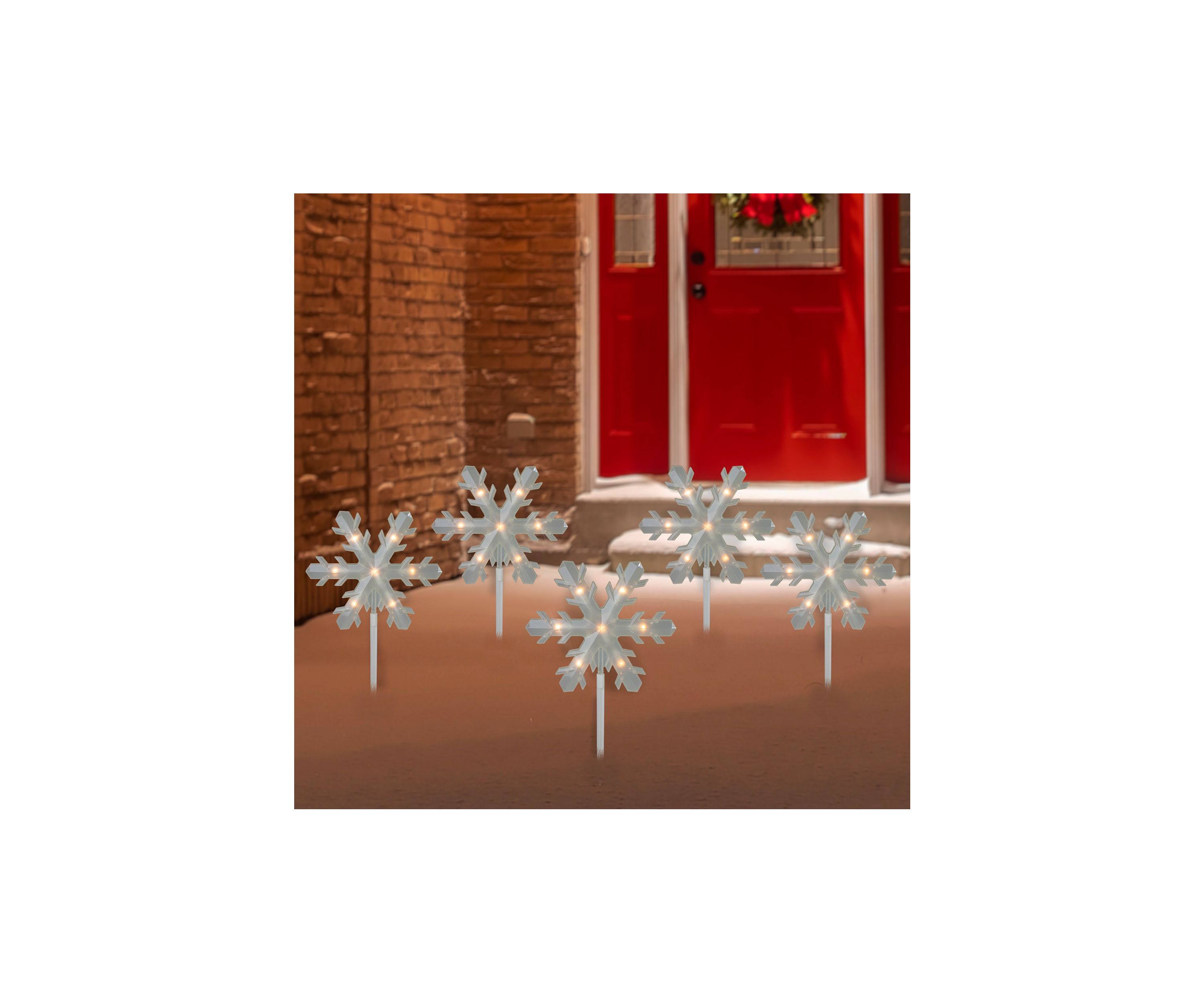 5ct Snowflake Christmas Pathway Marker Lawn Stakes - Clear Lights