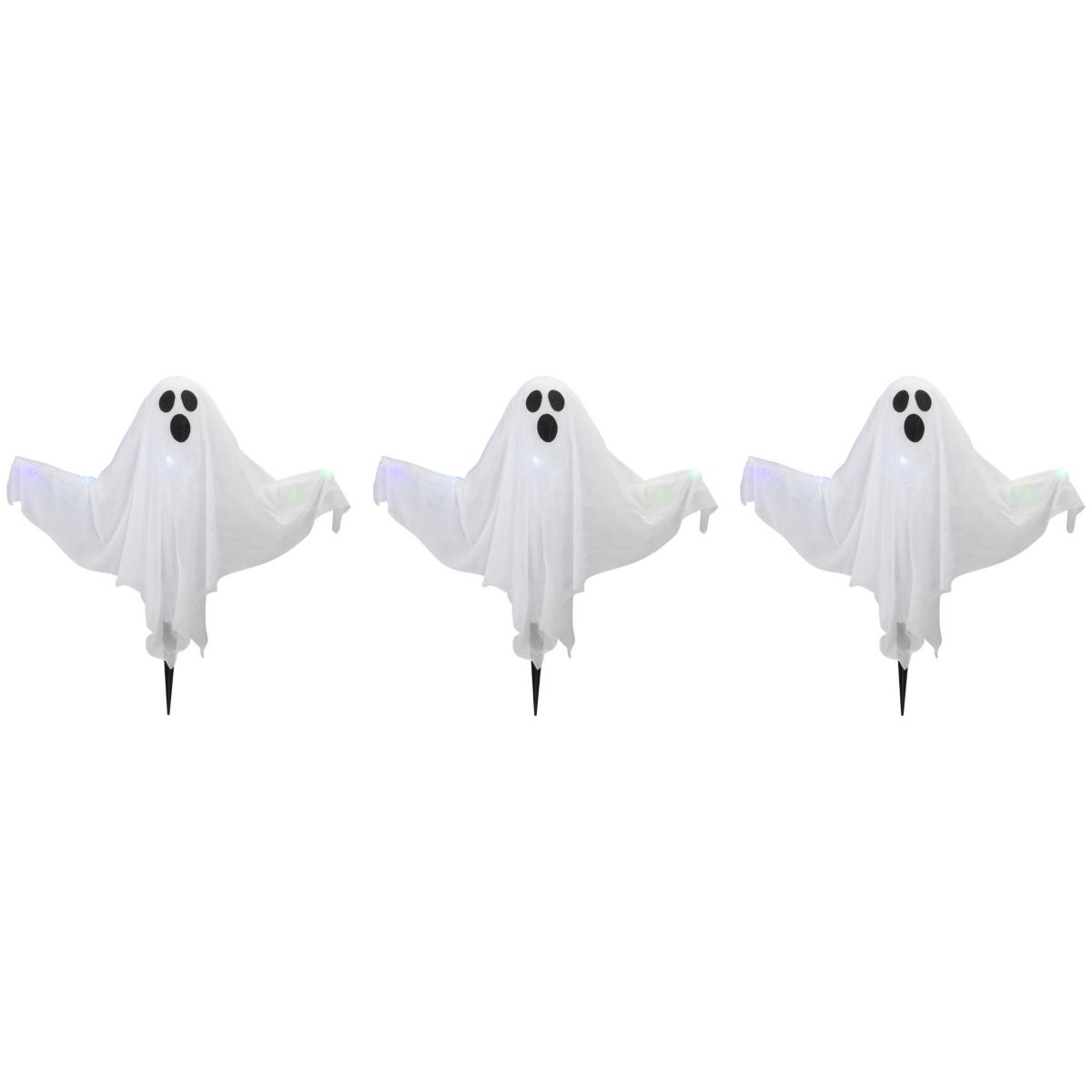 Set of 3 Lighted White Ghost Halloween Lawn Stakes 20"