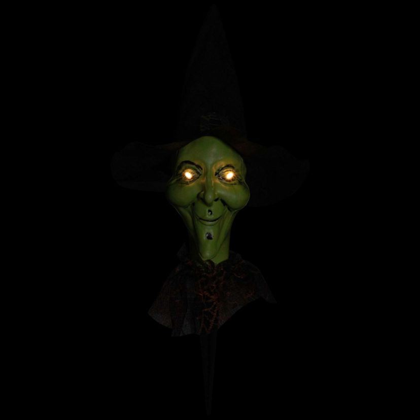 Lighted Smirking Witch Halloween Outdoor Pathway Markers with Timer - Set of 3