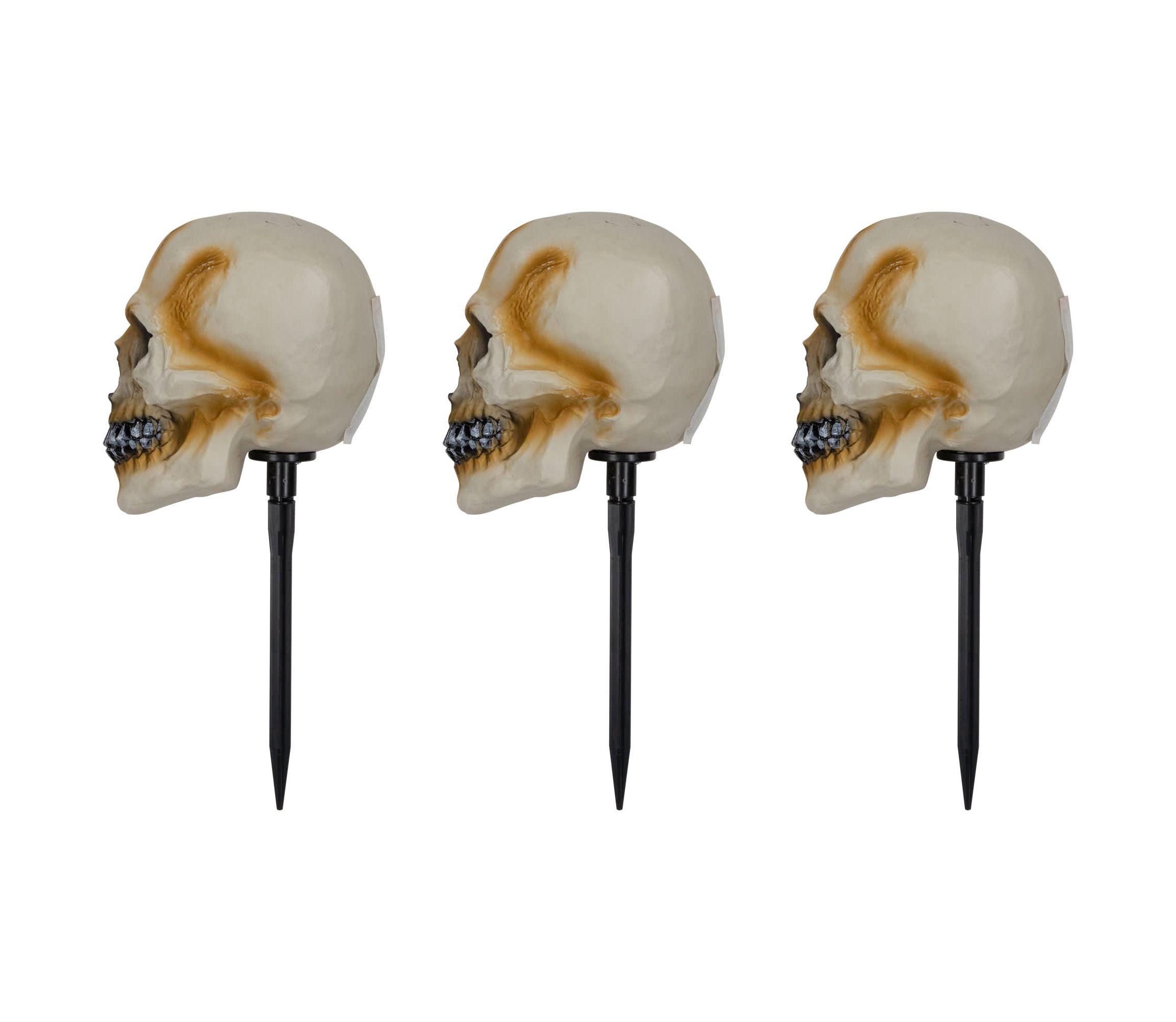 Set of 3 Lighted Skeleton Head Halloween Pathway Markers with Sound - Battery Operated