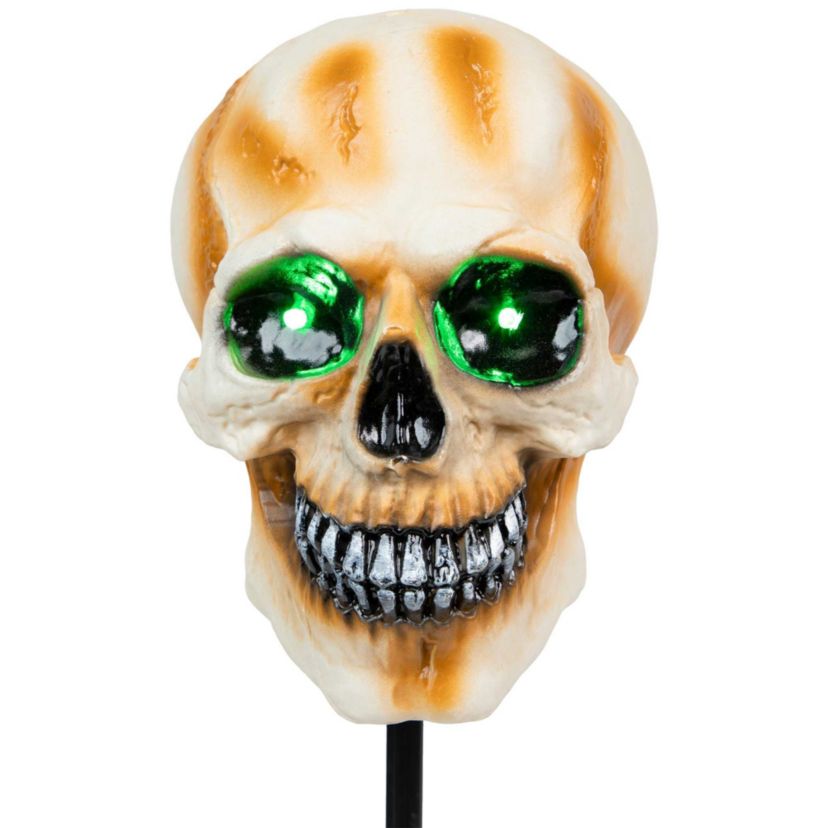 Set of 3 Lighted Skeleton Head Halloween Pathway Markers with Sound - Battery Operated