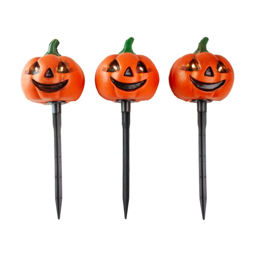Set of 3 LED Lighted Jack-o-Lantern Halloween Pathway Markers