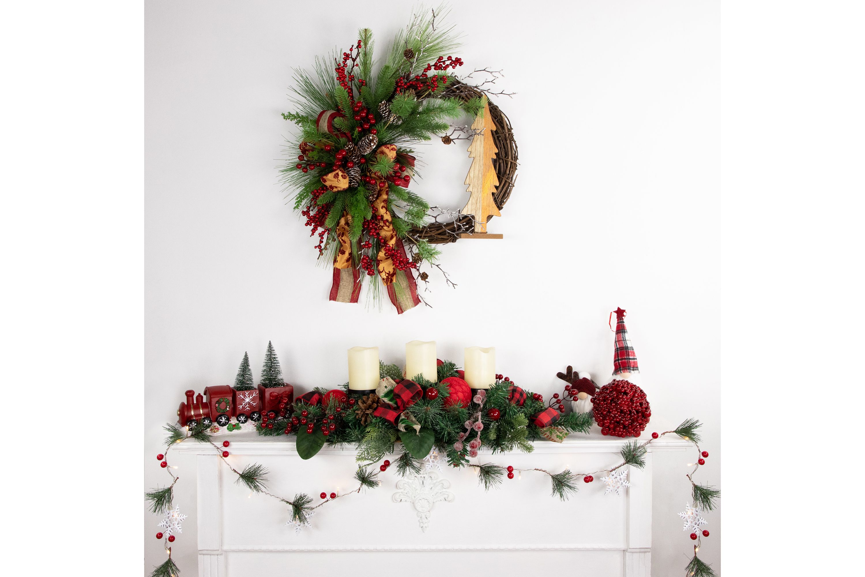 LED Lighted Frosted Trees in Train Christmas Decoration - 12" - Red and Gold
