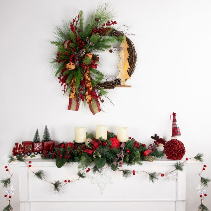LED Lighted Frosted Trees in Train Christmas Decoration - 12" - Red and Gold