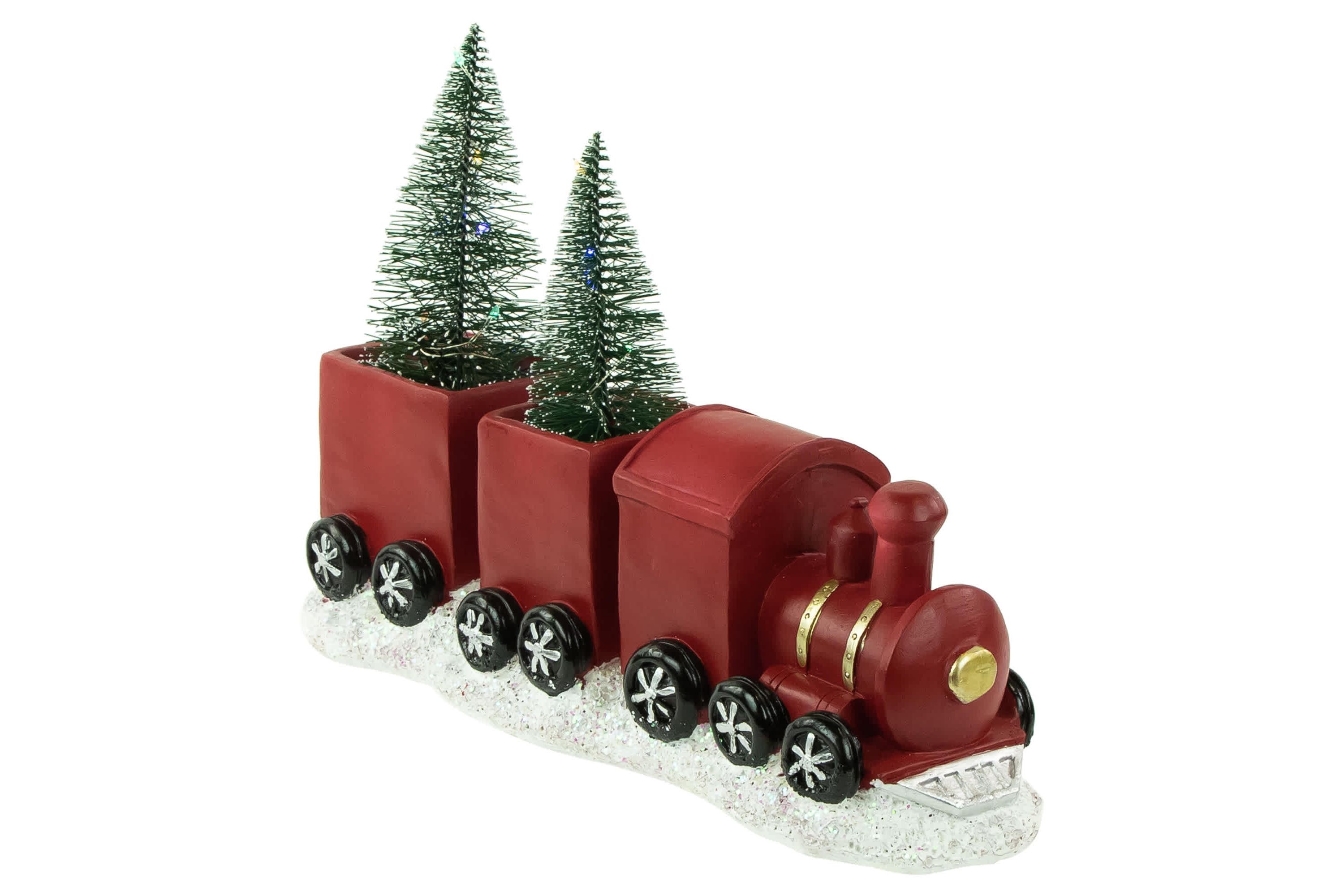 LED Lighted Frosted Trees in Train Christmas Decoration - 12" - Red and Gold