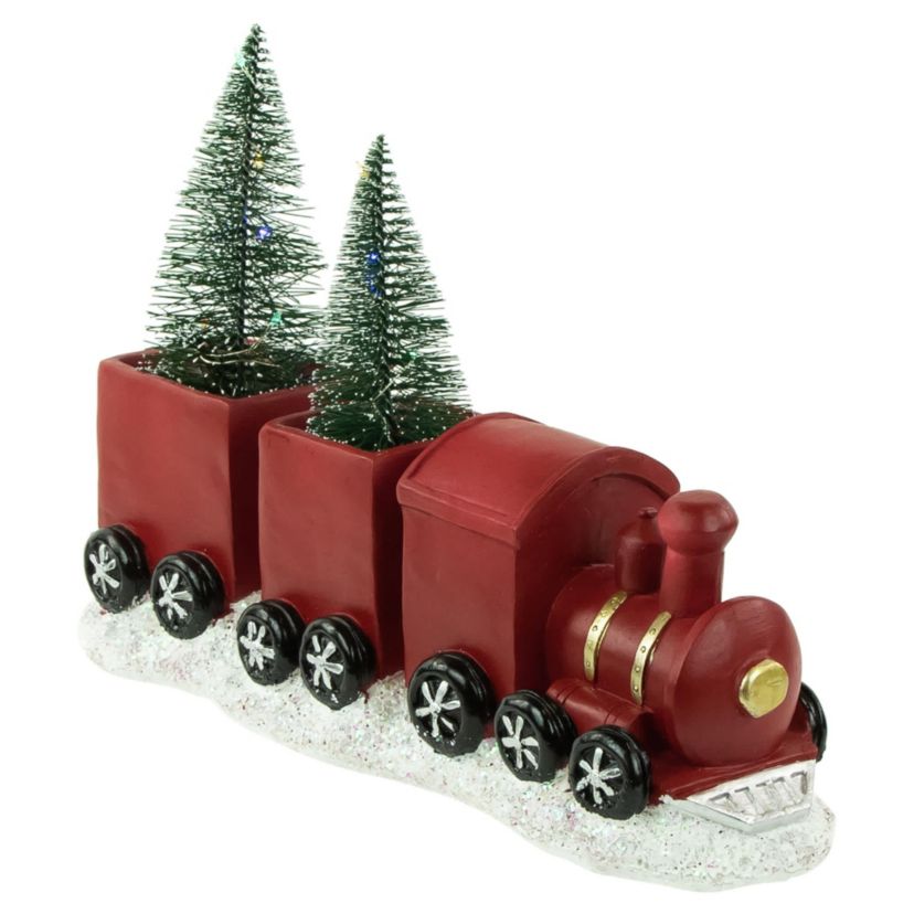 LED Lighted Frosted Trees in Train Christmas Decoration - 12" - Red and Gold