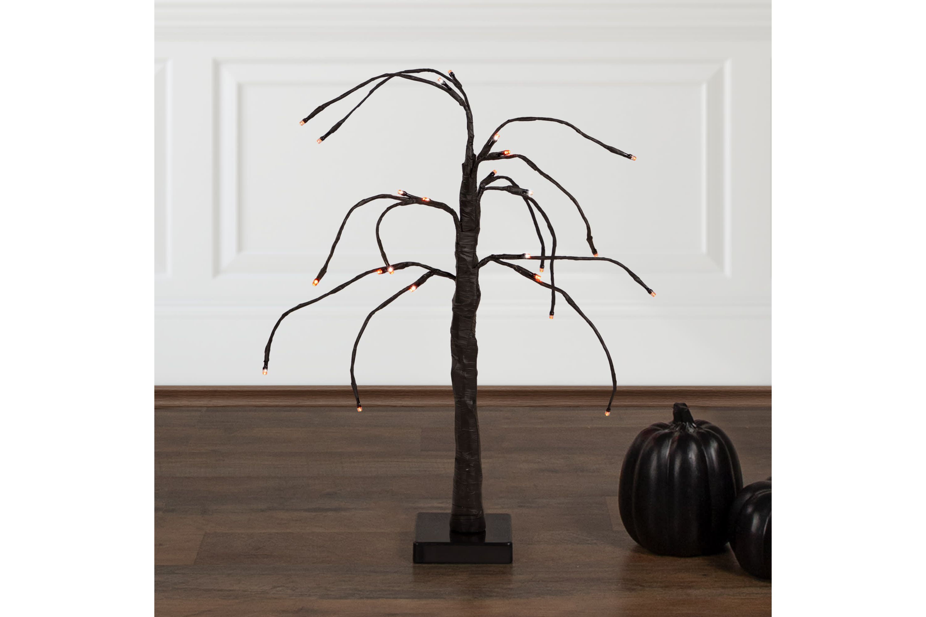 24" LED Lighted Black Weeping Halloween Twig Tree - Orange Lights