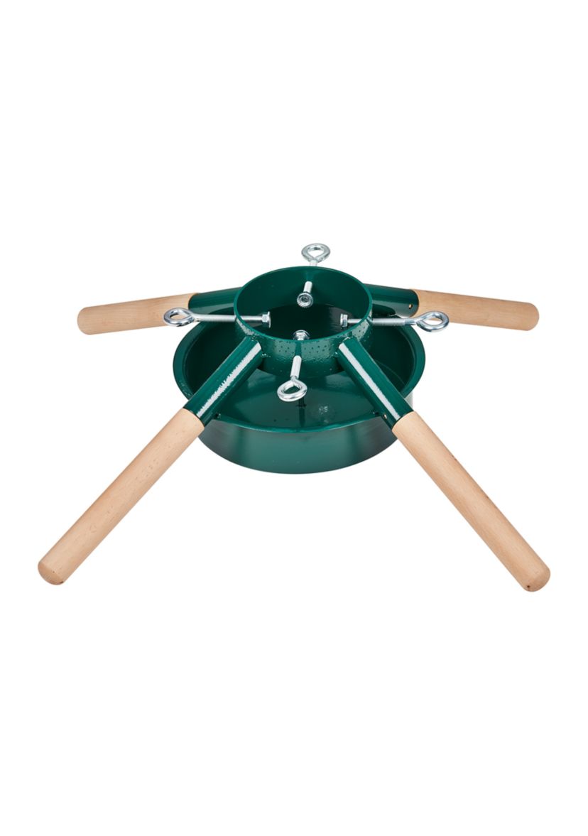 Green Metal and Wood Live Christmas Tree Stand - For Trees up to 7ft Tall
