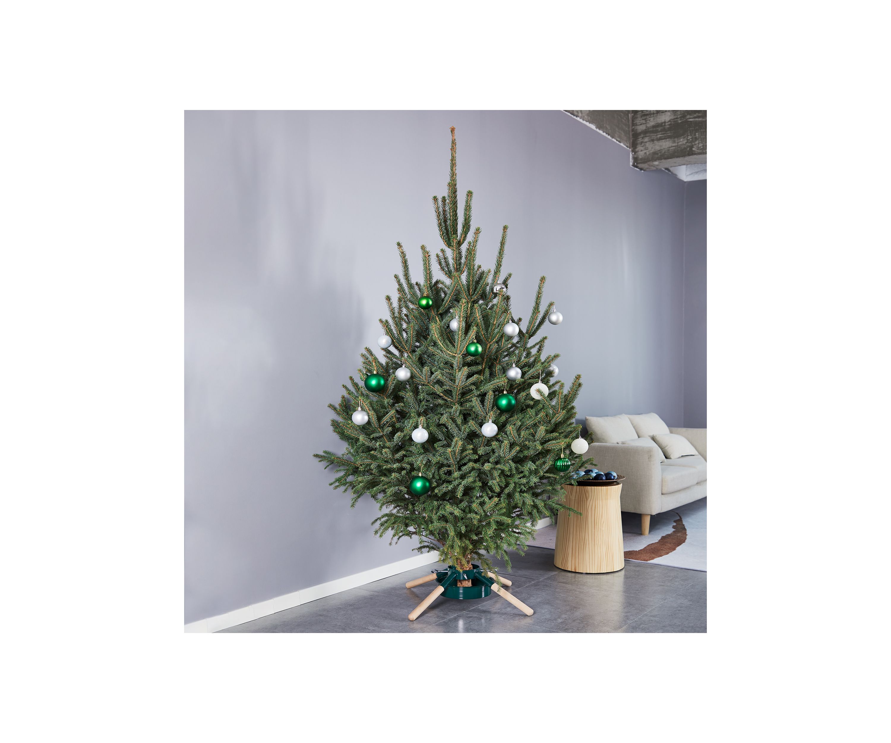 Green Metal and Wood Live Christmas Tree Stand - For Trees up to 7ft Tall