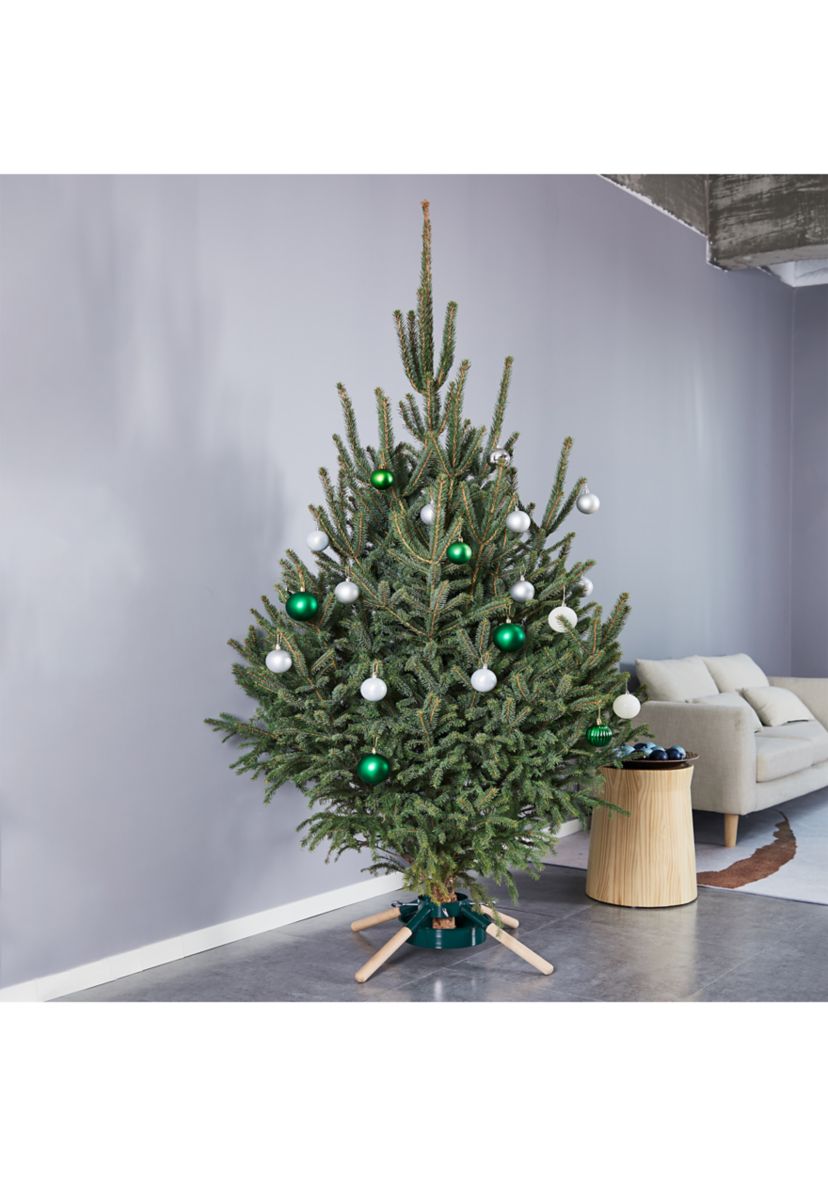 Green Metal and Wood Live Christmas Tree Stand - For Trees up to 7ft Tall