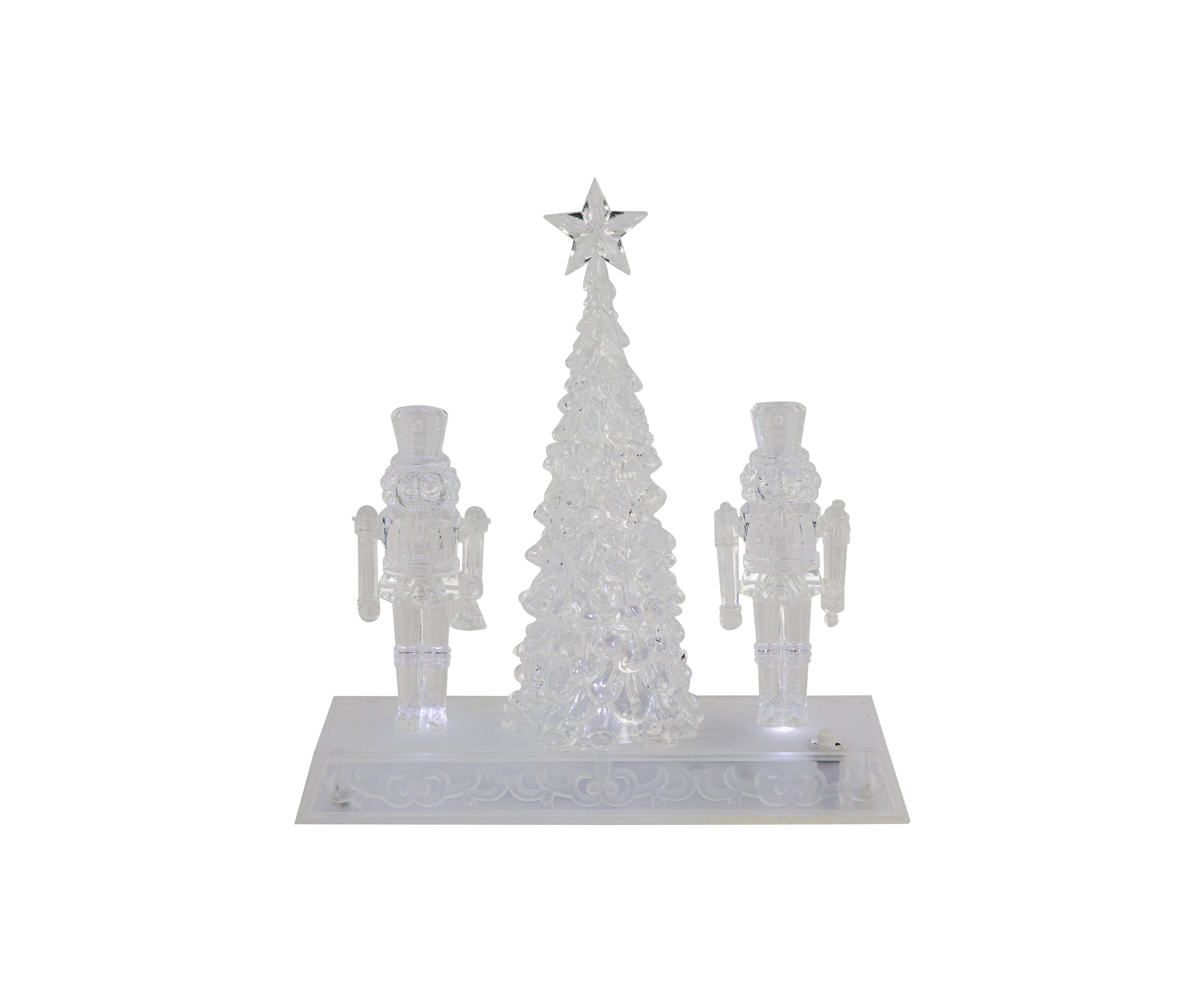 9Inch LED Lighted Icy Crystal Nutcracker and Christmas Tree Decoration