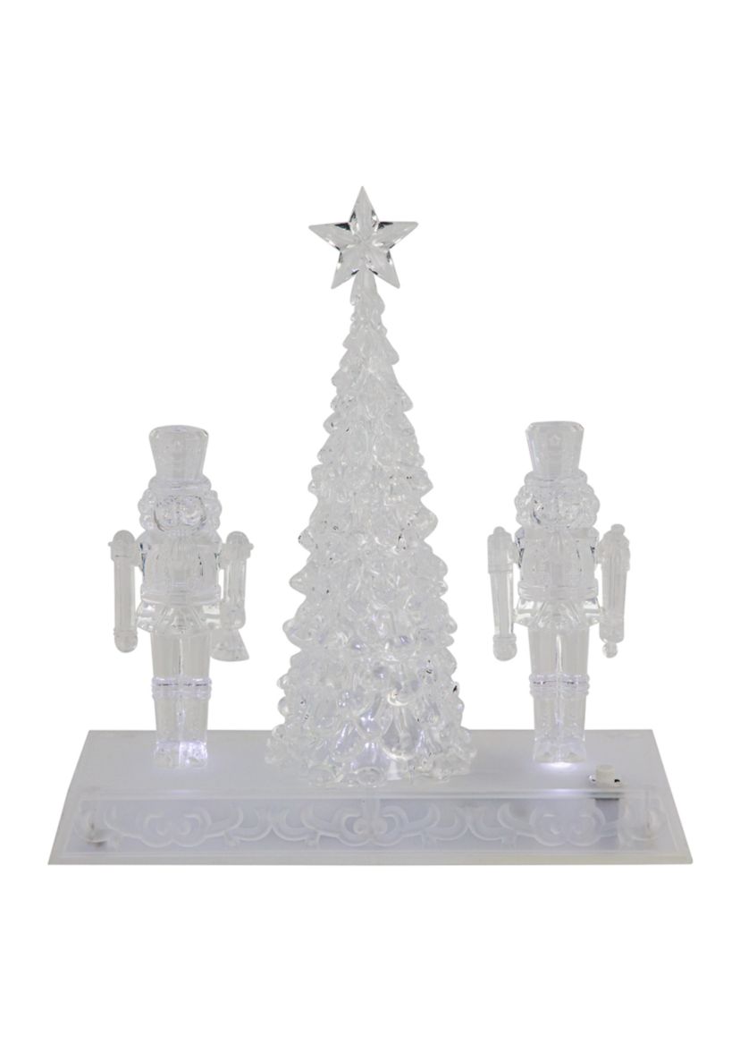 9Inch LED Lighted Icy Crystal Nutcracker and Christmas Tree Decoration