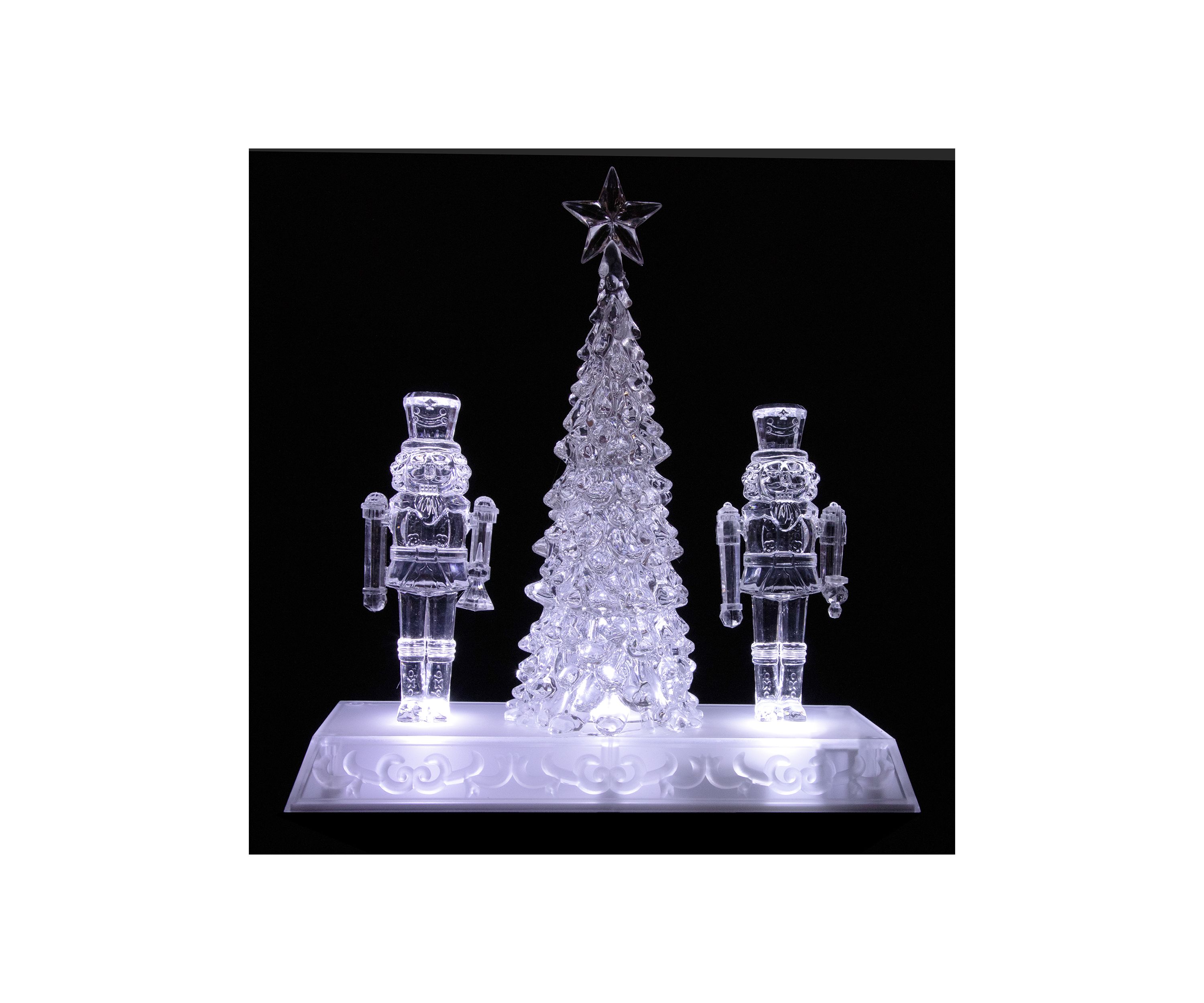 9Inch LED Lighted Icy Crystal Nutcracker and Christmas Tree Decoration