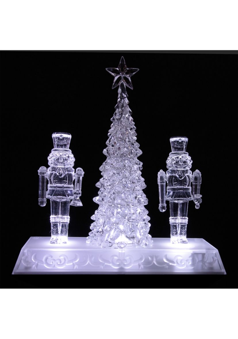 9Inch LED Lighted Icy Crystal Nutcracker and Christmas Tree Decoration
