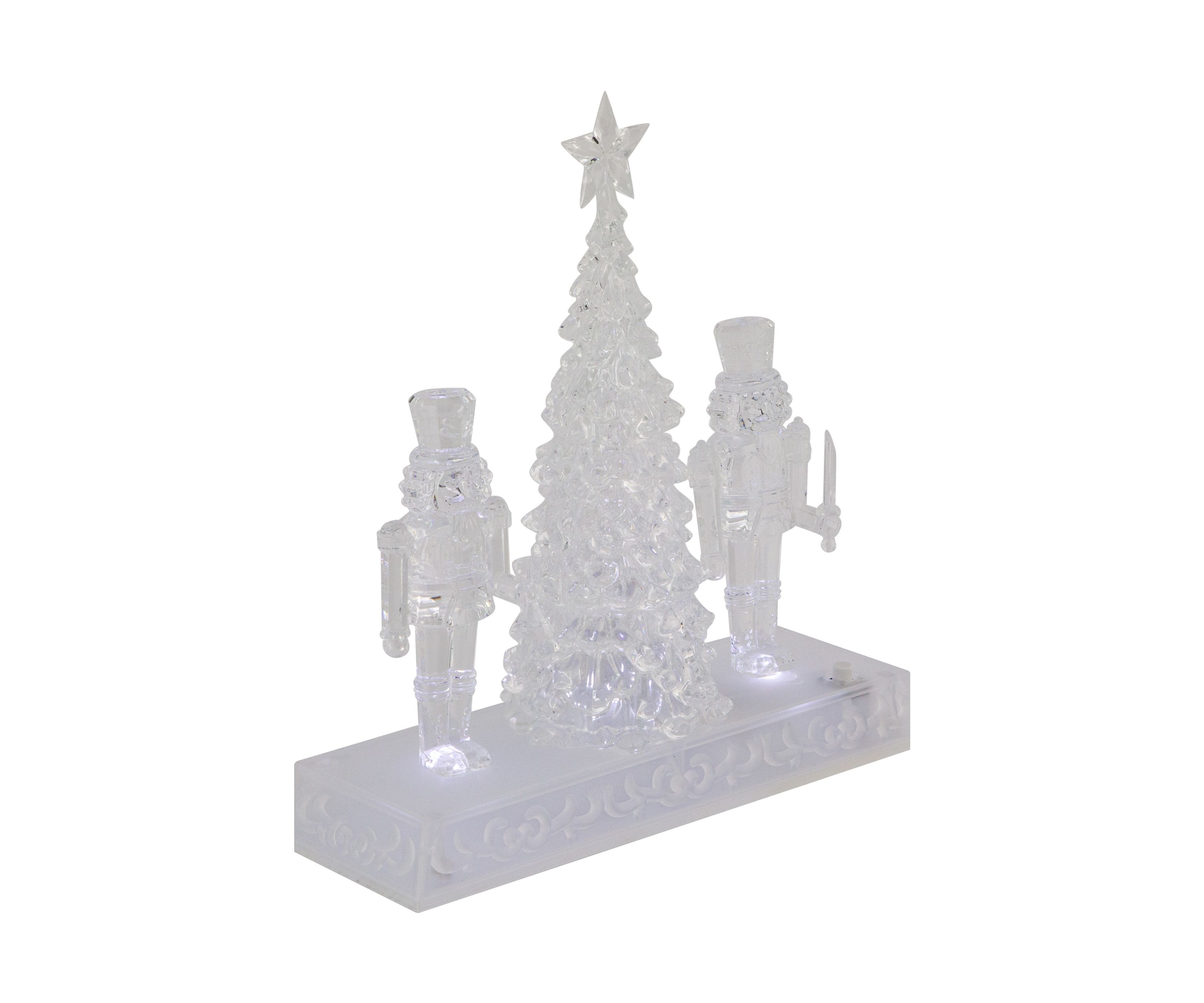 9Inch LED Lighted Icy Crystal Nutcracker and Christmas Tree Decoration
