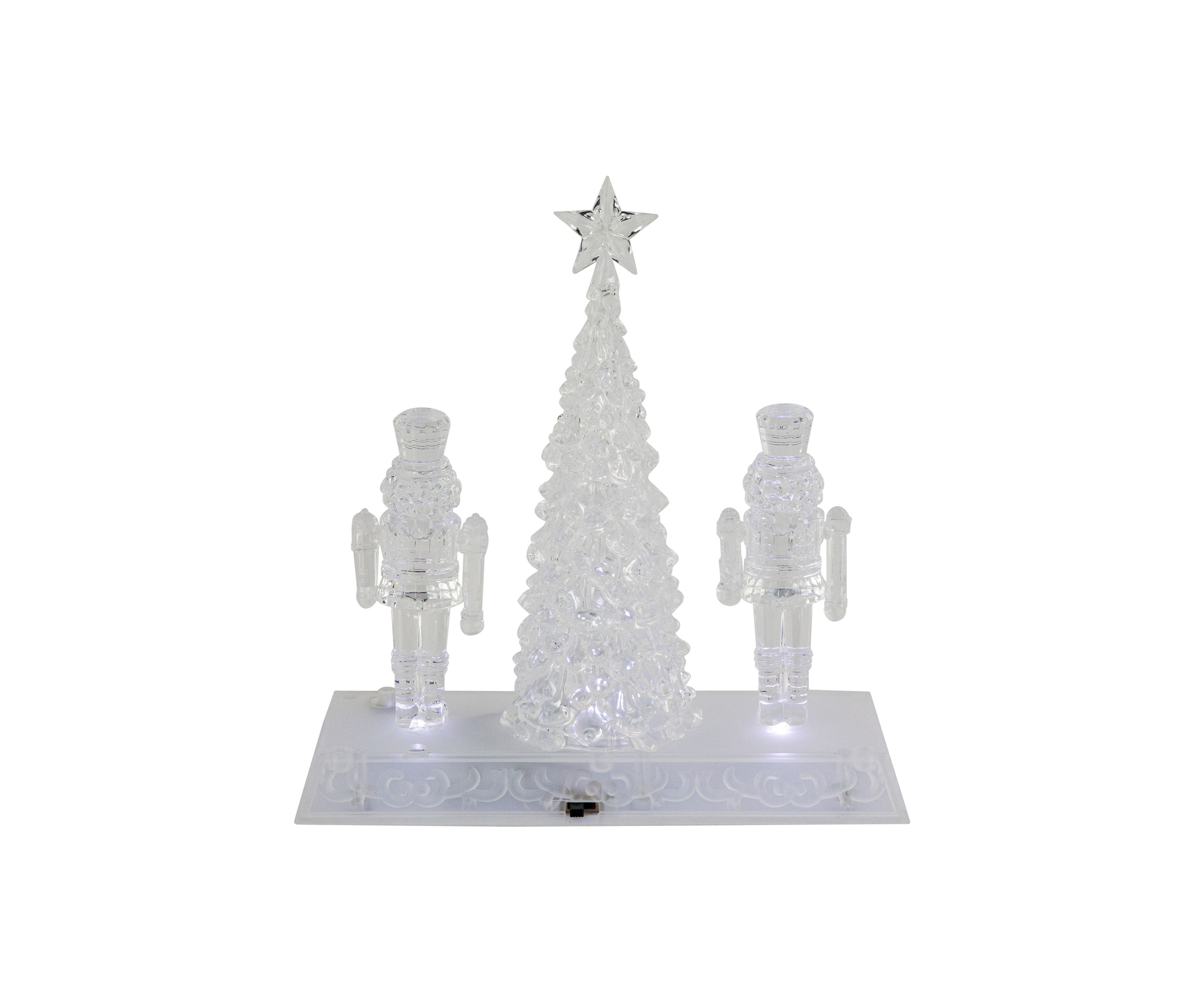 9Inch LED Lighted Icy Crystal Nutcracker and Christmas Tree Decoration