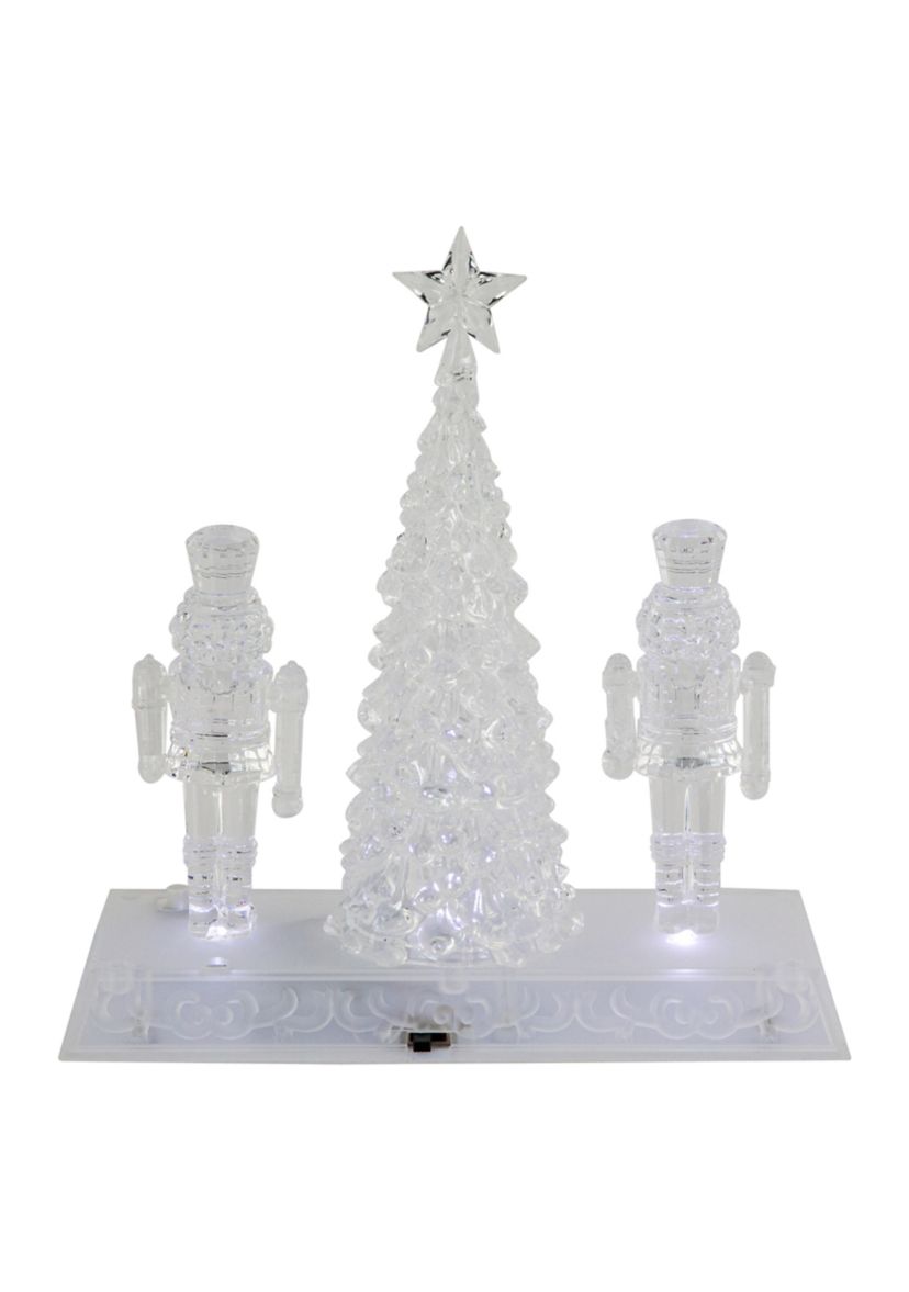 9Inch LED Lighted Icy Crystal Nutcracker and Christmas Tree Decoration