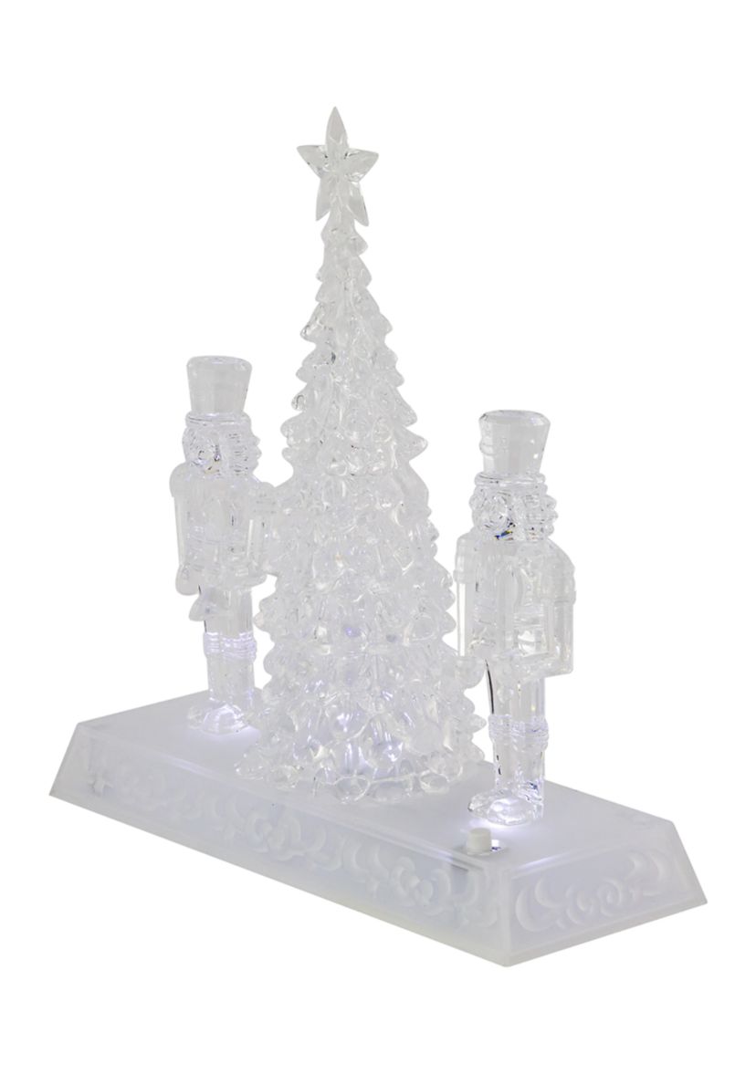 9Inch LED Lighted Icy Crystal Nutcracker and Christmas Tree Decoration