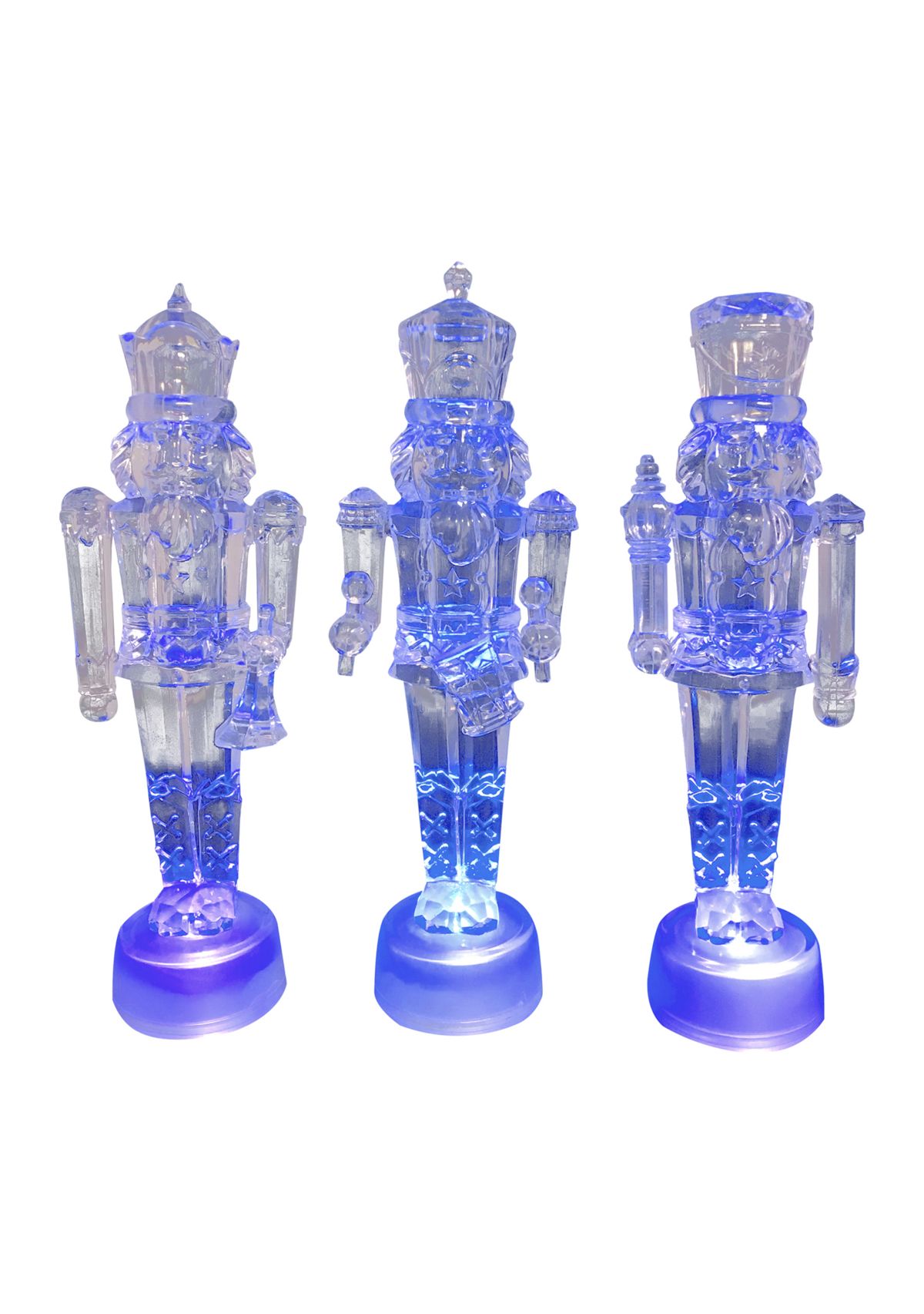 Set of 3 LED Lighted Icy Crystal Nutcracker Christmas Figurines 7.5Inch