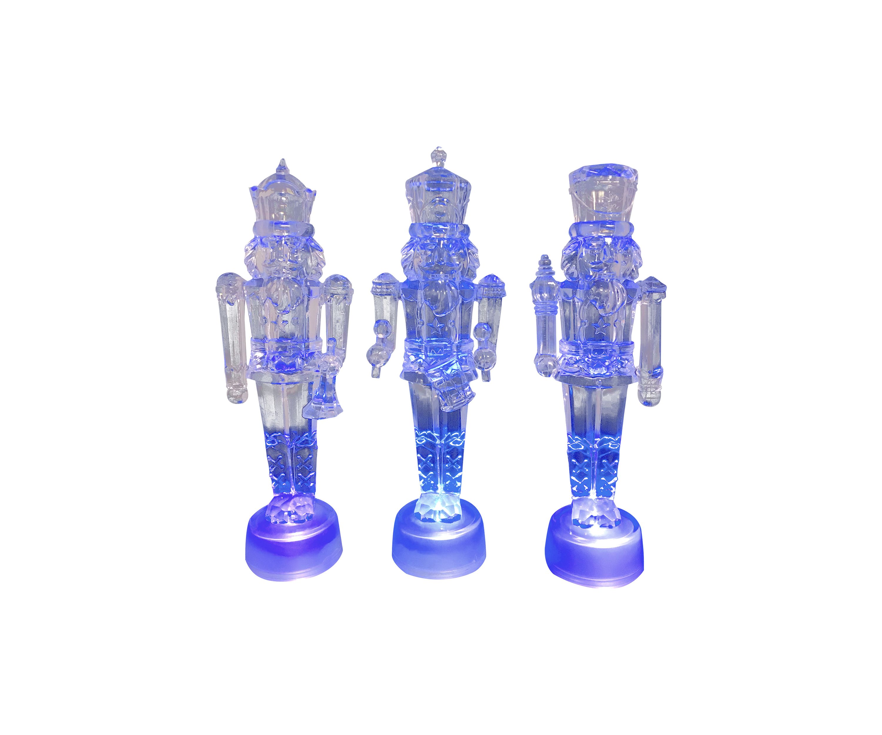 Set of 3 LED Lighted Icy Crystal Nutcracker Christmas Figurines 7.5Inch