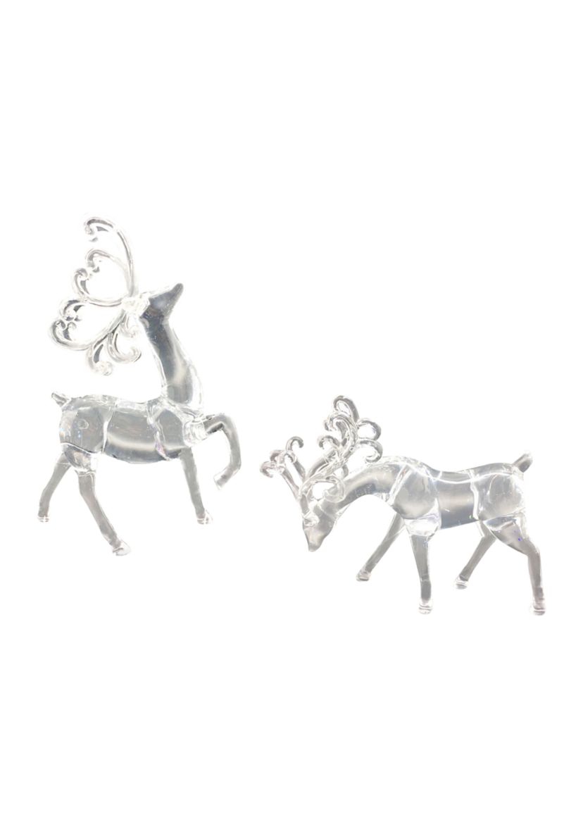 Set of 2 Clear Standing Reindeer Christmas Figurines  9.25-Inch