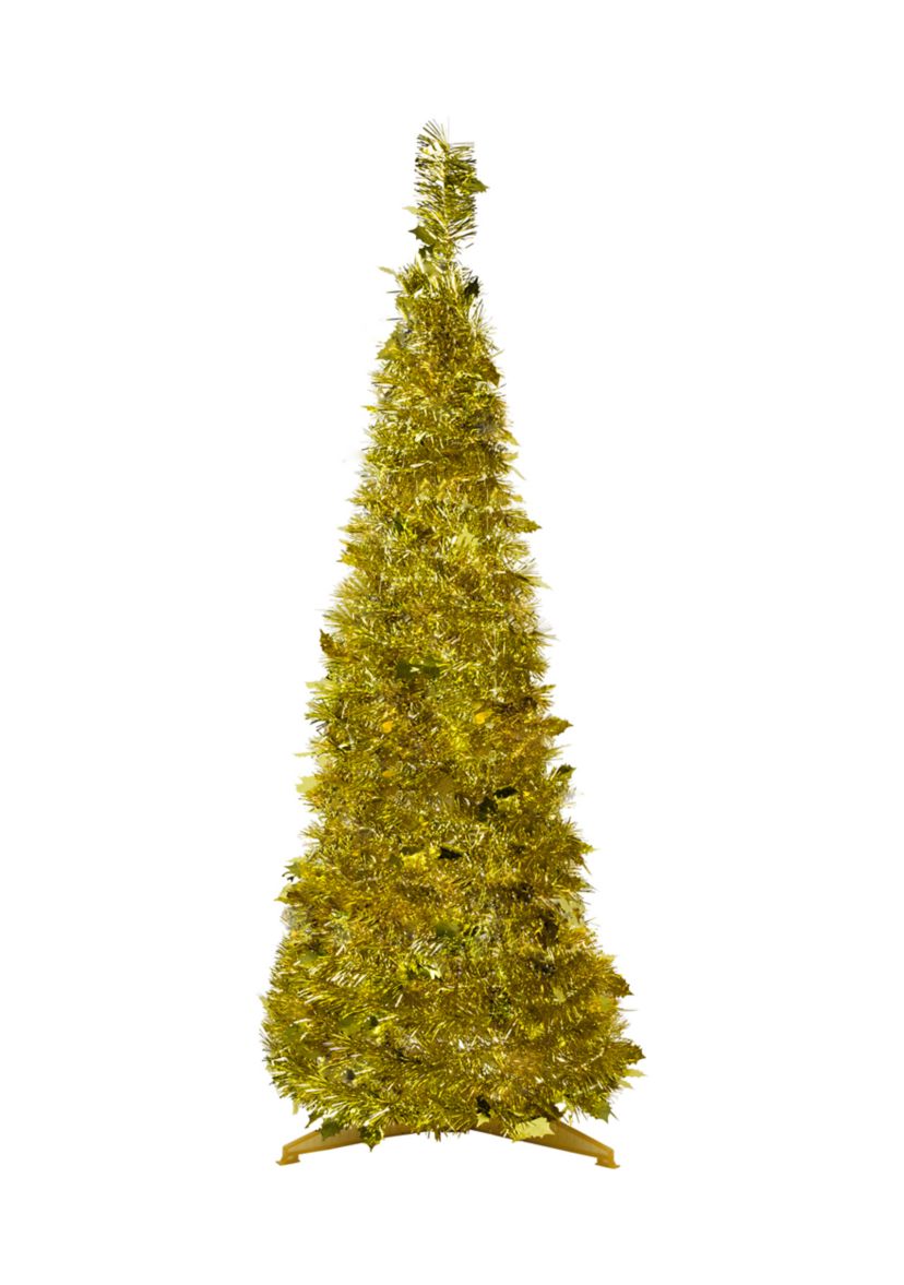 4 Gold Tinsel Pop-Up Artificial Christmas Tree  Unlit