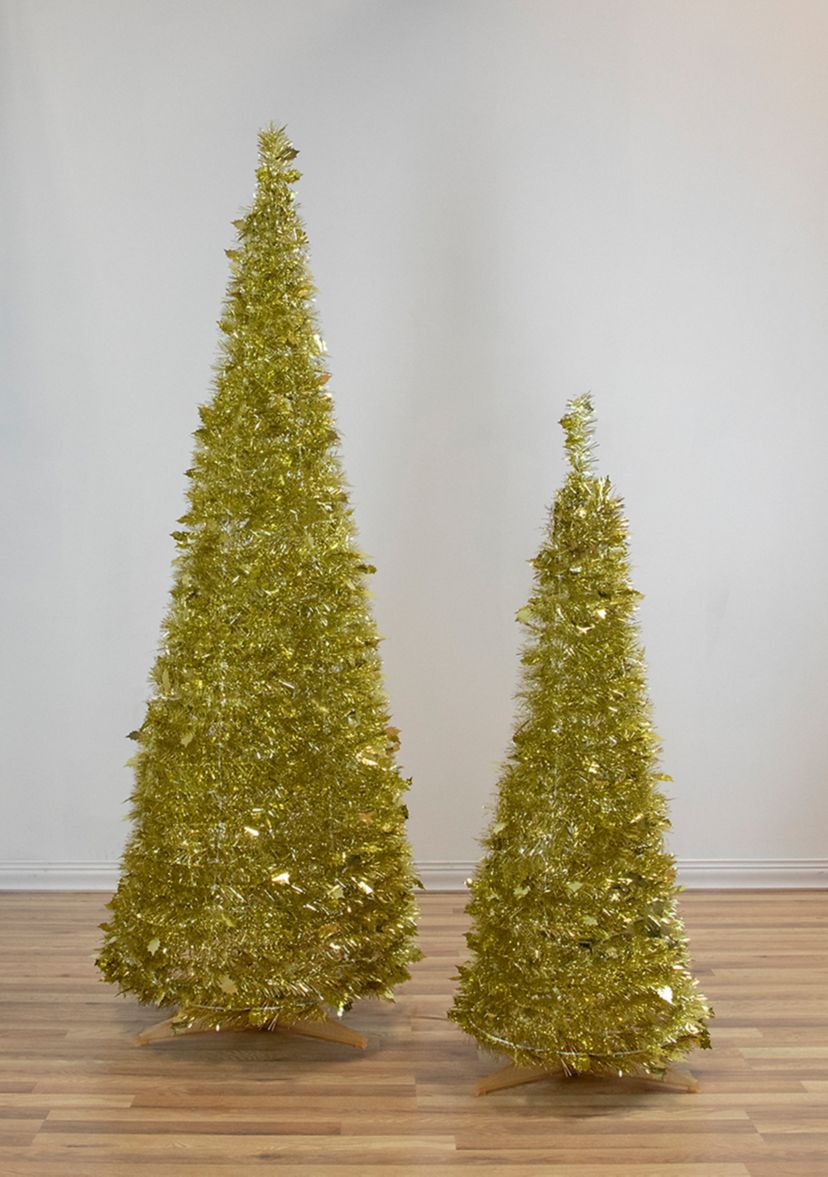 4 Gold Tinsel Pop-Up Artificial Christmas Tree  Unlit