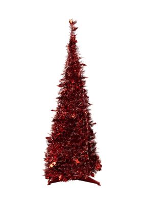 4' Red Tinsel Pop-Up Artificial Christmas Tree  Unlit