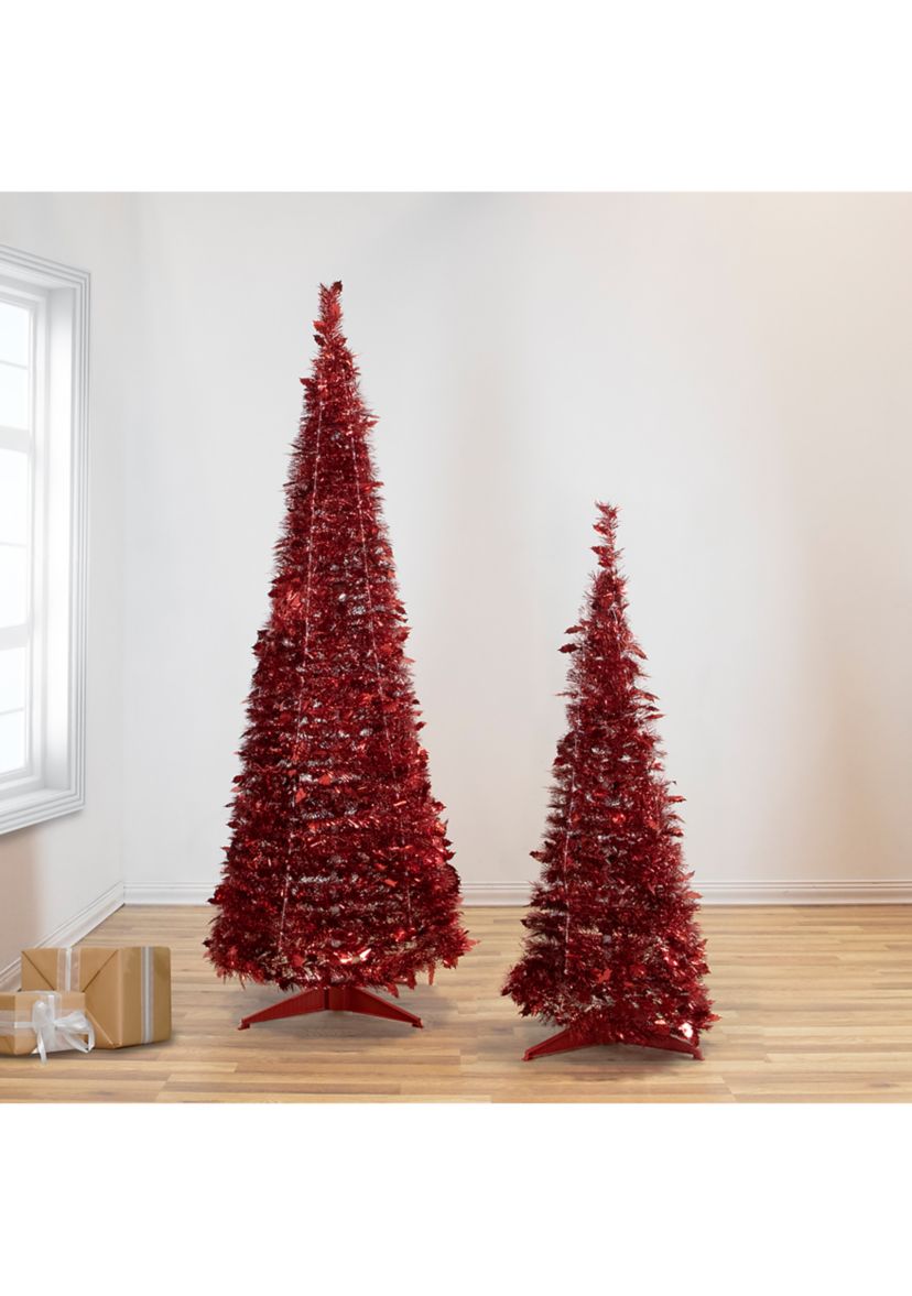 4 Red Tinsel Pop-Up Artificial Christmas Tree  Unlit