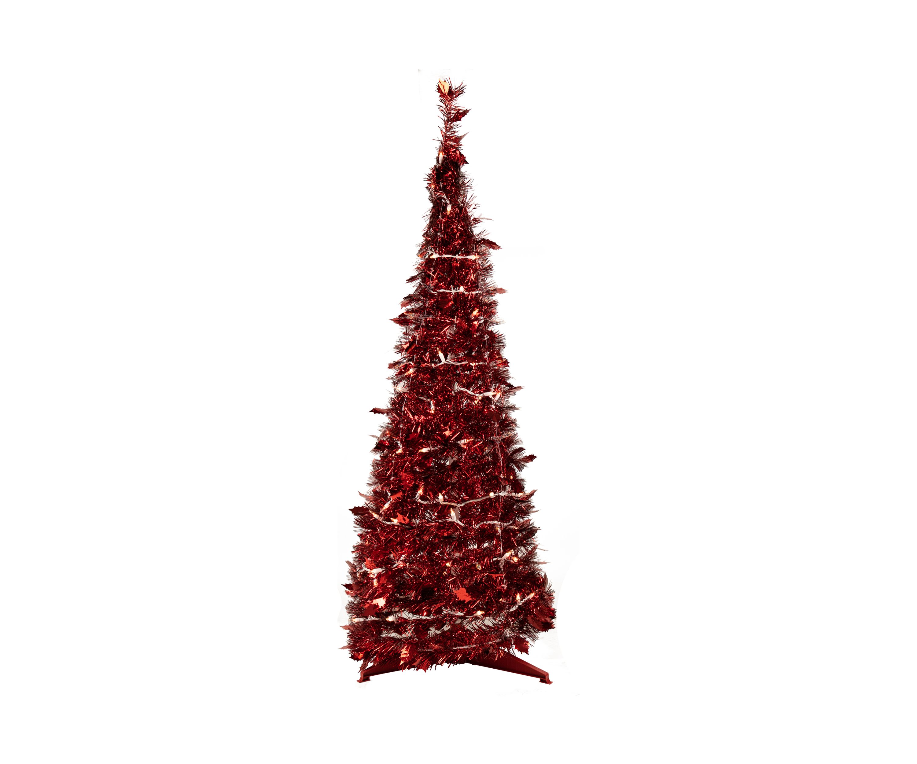 4 Pre-Lit Red Tinsel Pop-Up Artificial Christmas Tree  Clear Lights