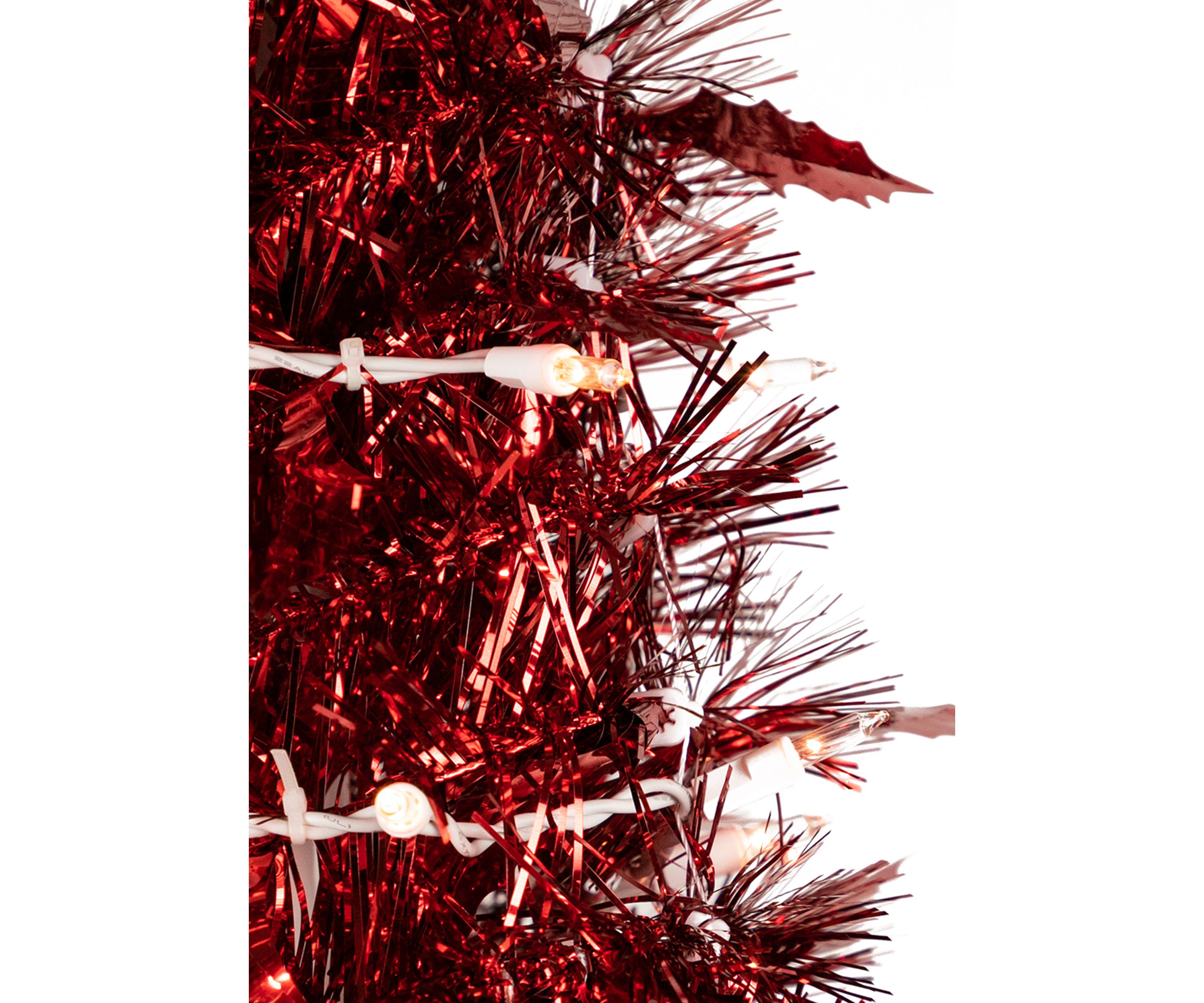 4 Pre-Lit Red Tinsel Pop-Up Artificial Christmas Tree  Clear Lights