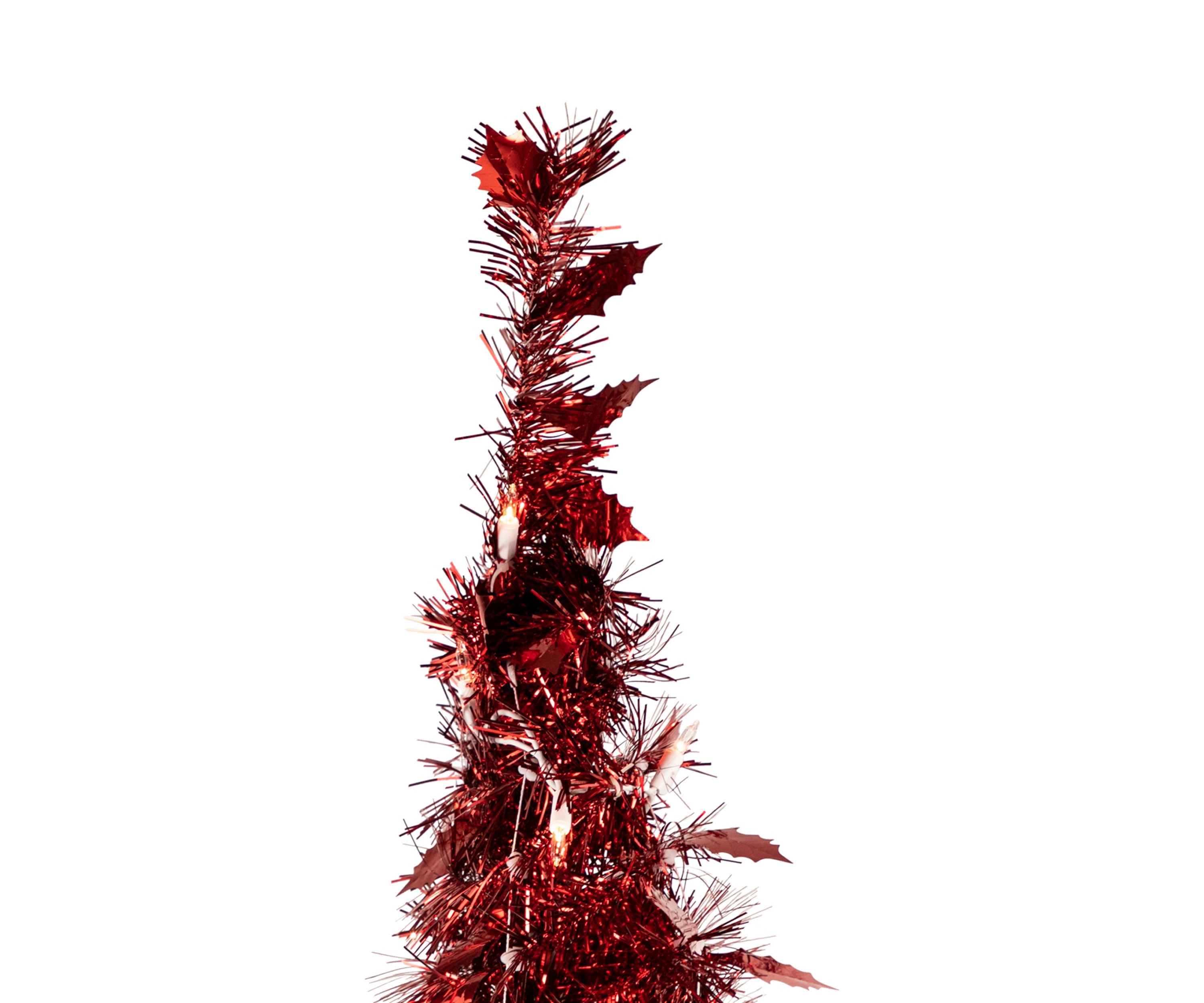 4 Pre-Lit Red Tinsel Pop-Up Artificial Christmas Tree  Clear Lights