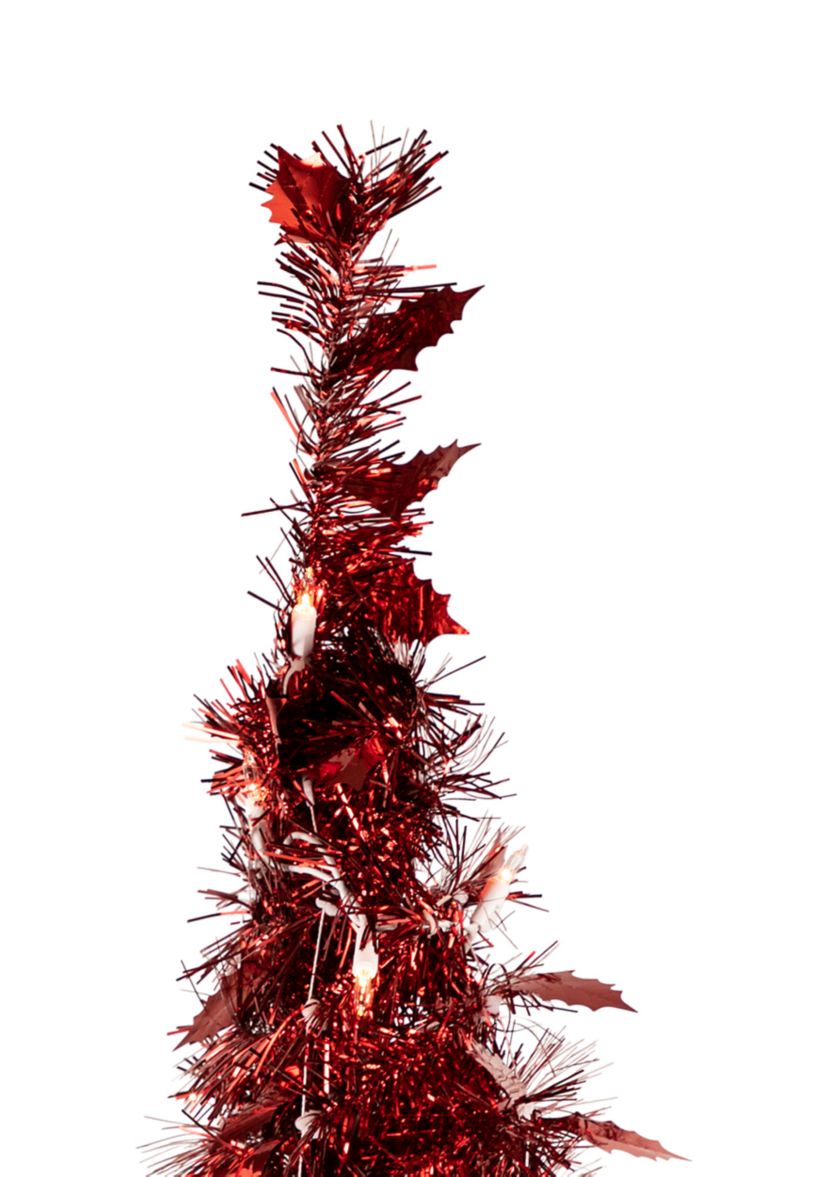 4 Pre-Lit Red Tinsel Pop-Up Artificial Christmas Tree  Clear Lights