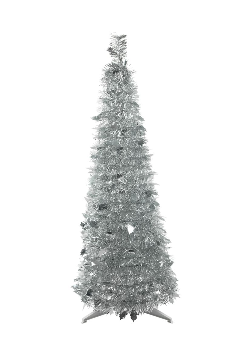 4 Silver Tinsel Pop-Up Artificial Christmas Tree  Unlit